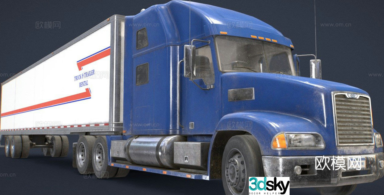 semi truck flatbed trailer 3d model