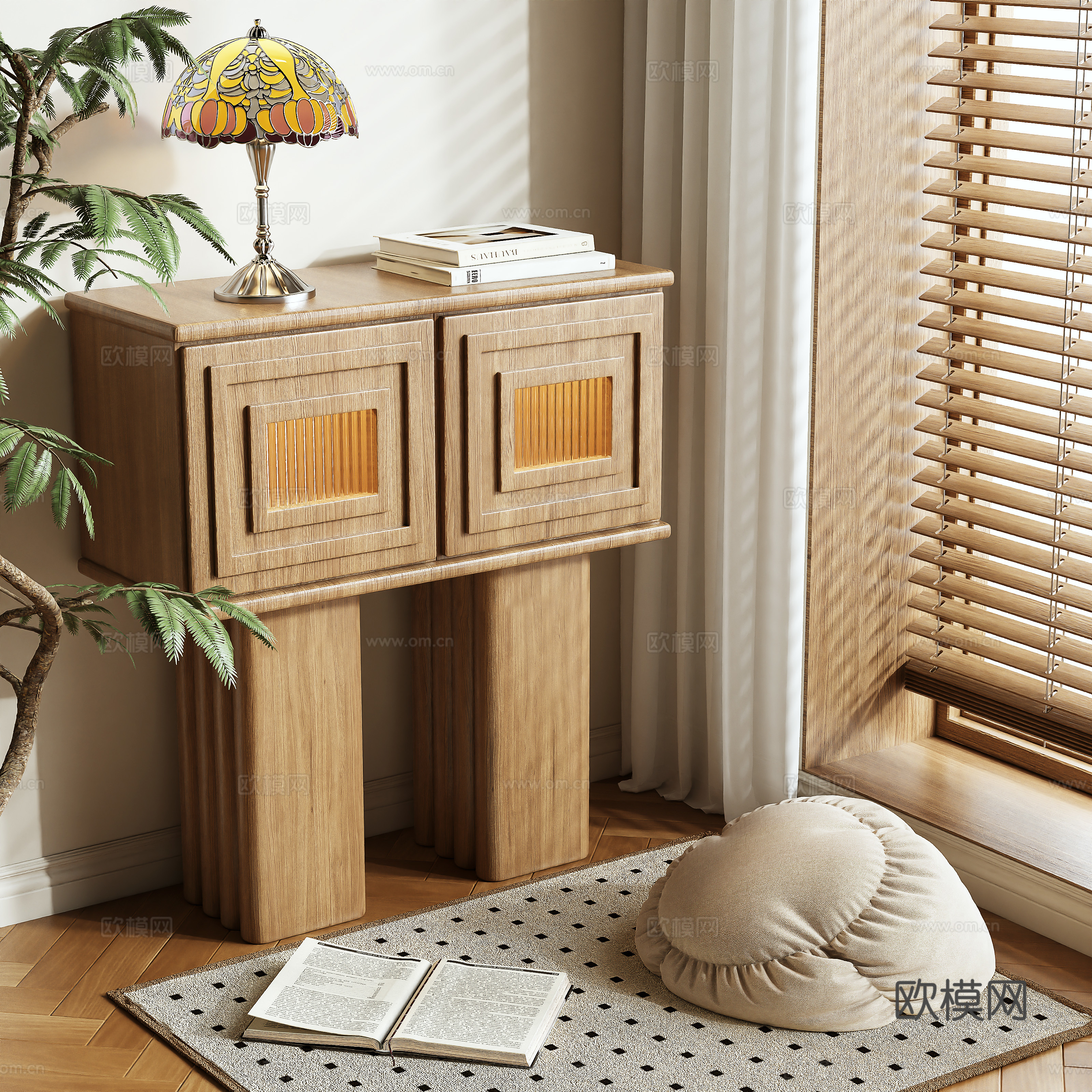 Log style entrance cabinet and side cabinet 3D model