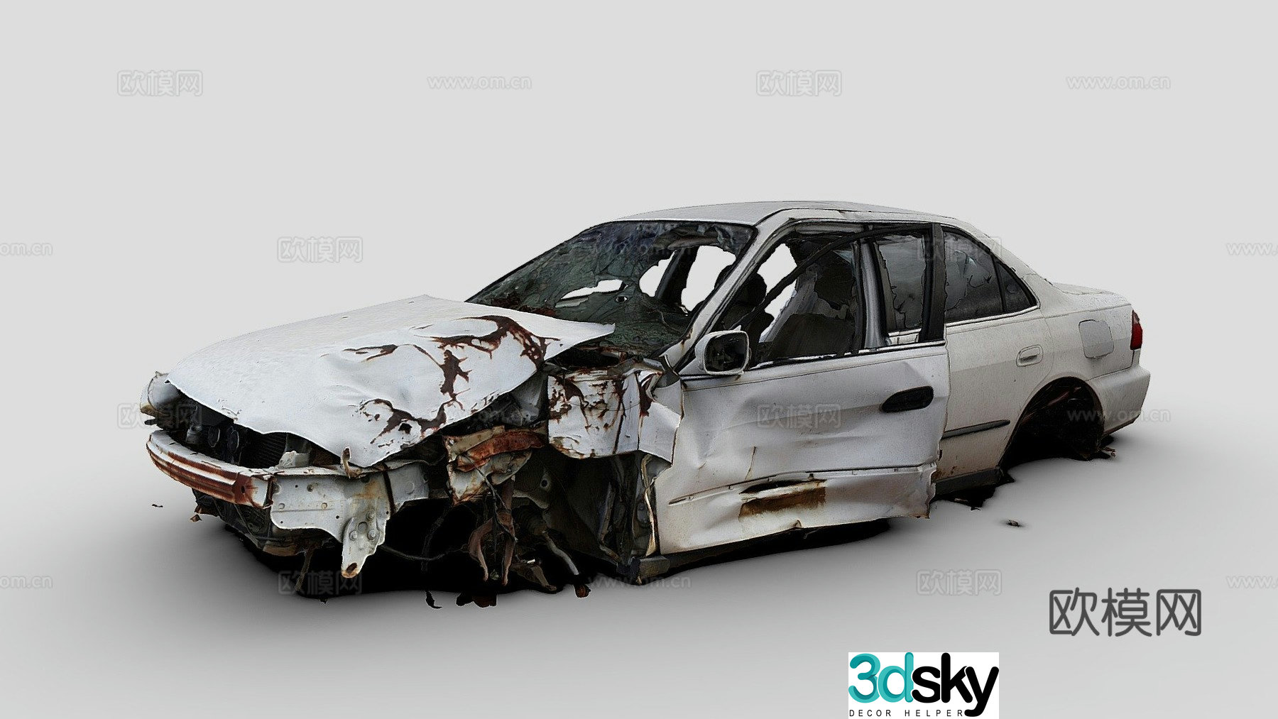 Abandoned destroyed car 3d model