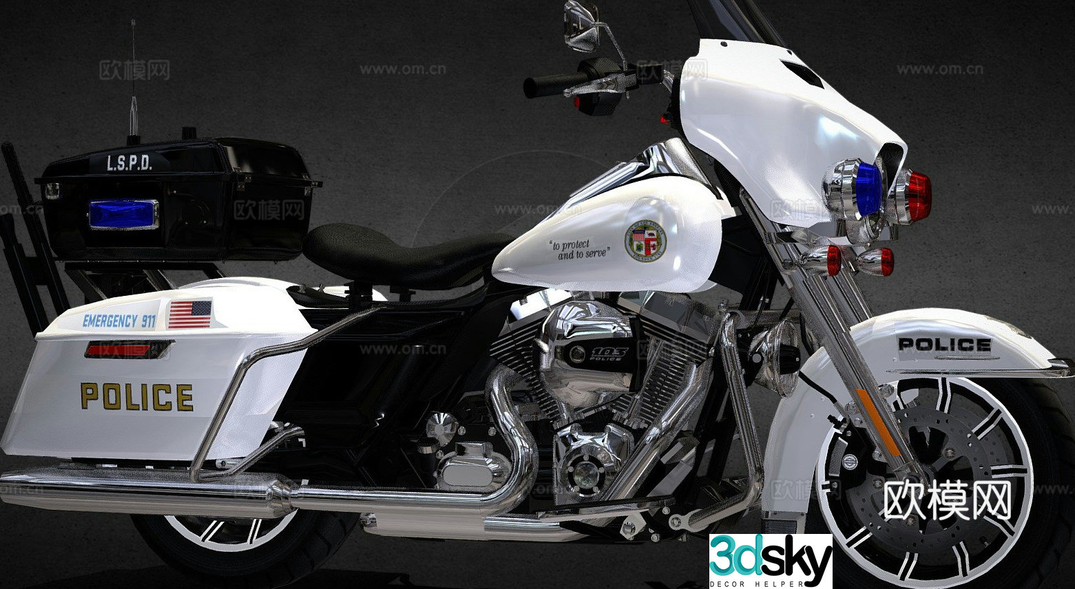 Electric glide police car motorcycle 3d model