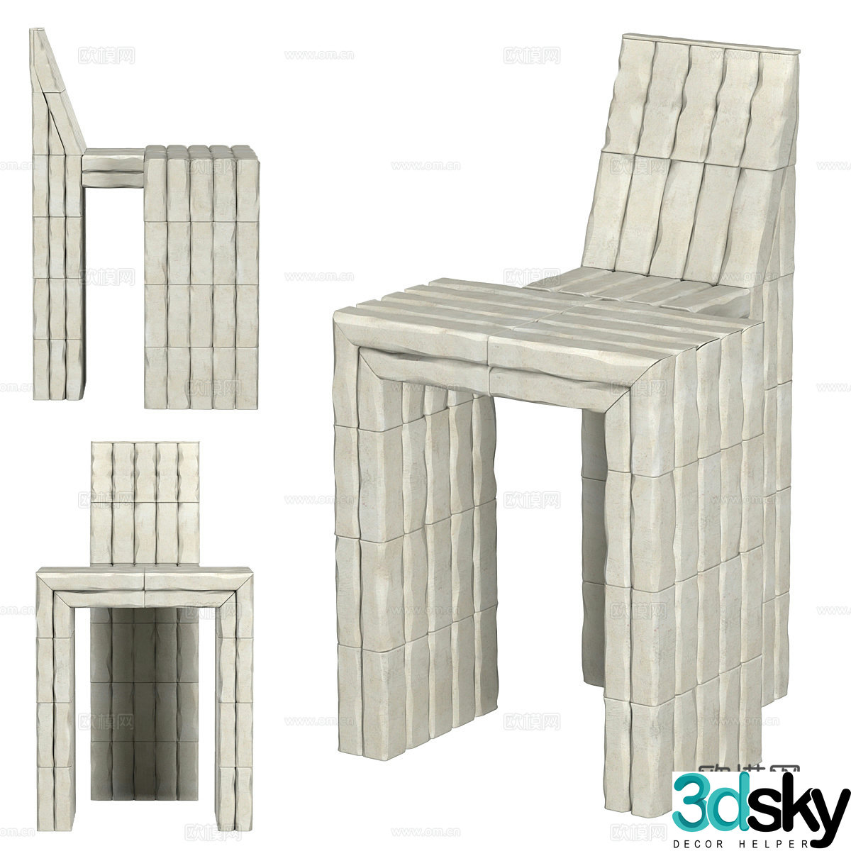 Italian stone chair dining chair 3d model