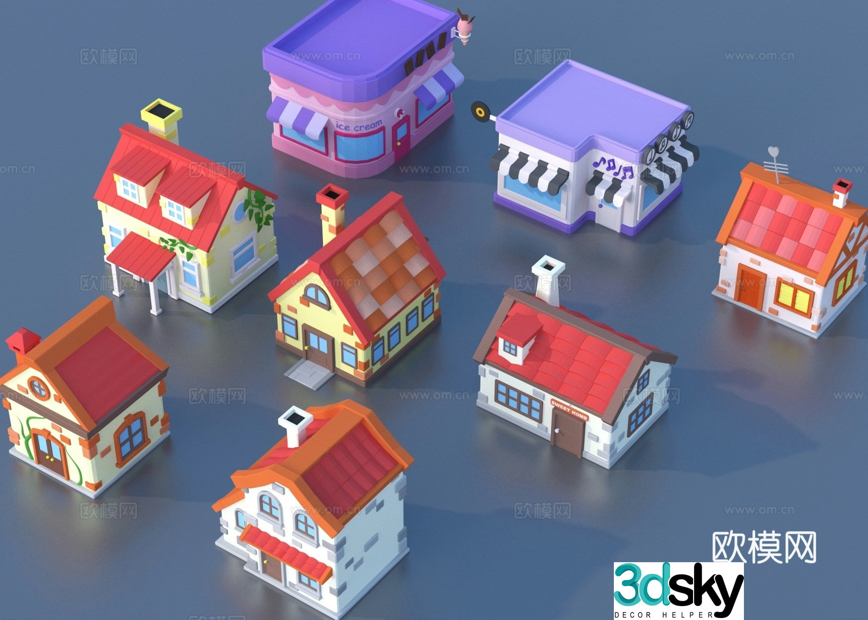 Cartoon toy building block house 3d model