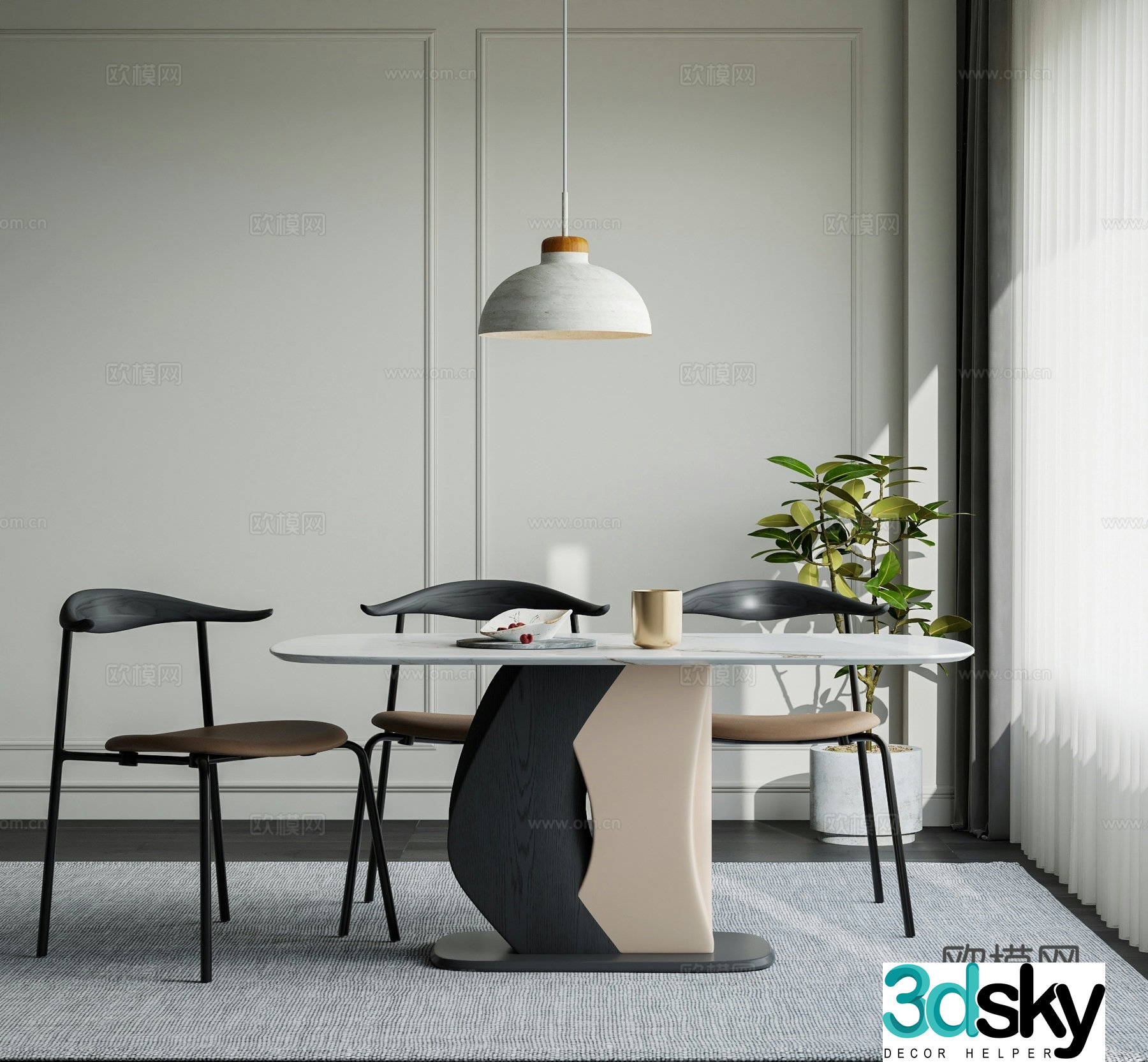 Modern dining table and chairs marble dining table 3d model