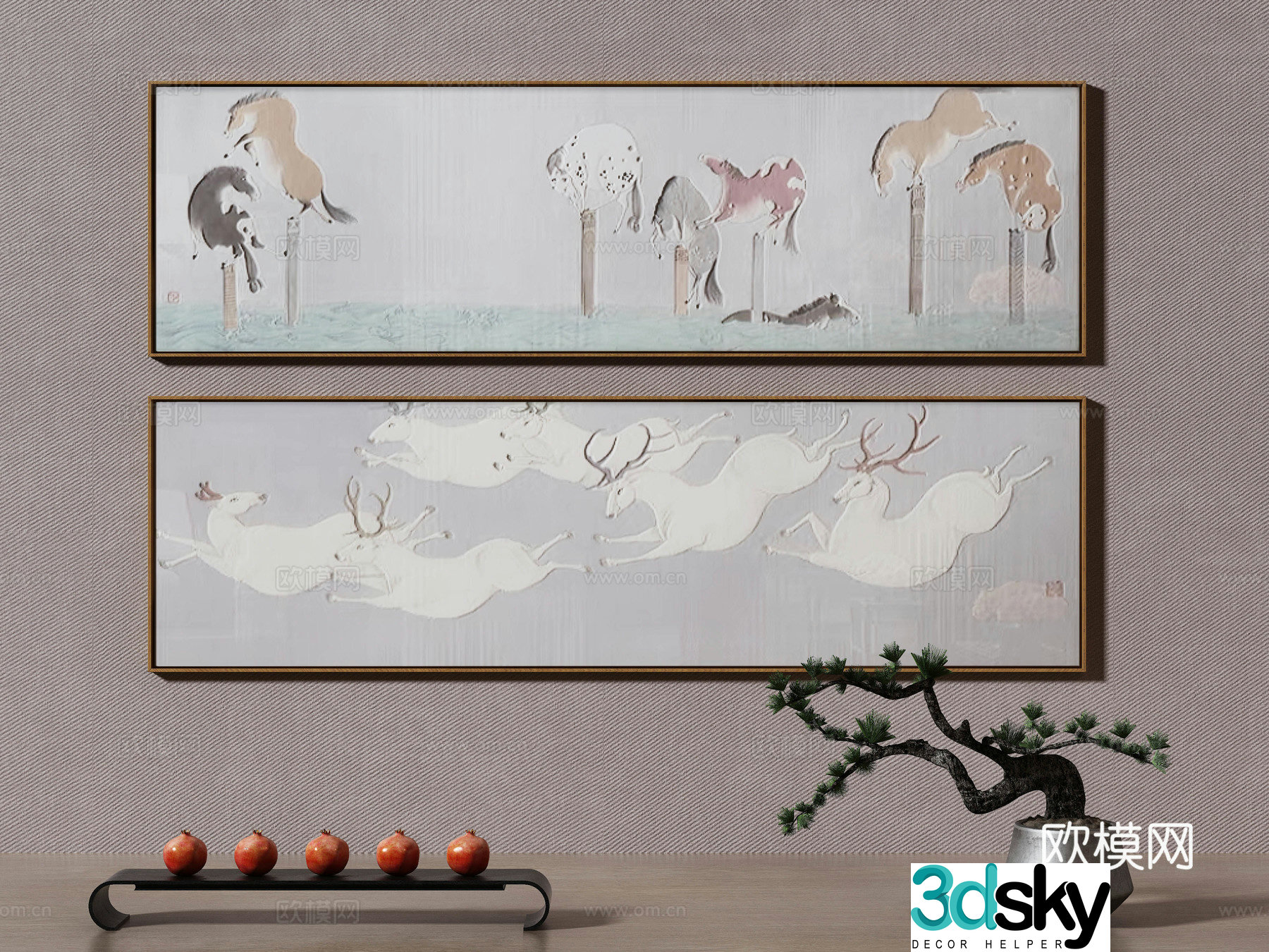 New Chinese style decorative painting texture painting hanging painting 3D model