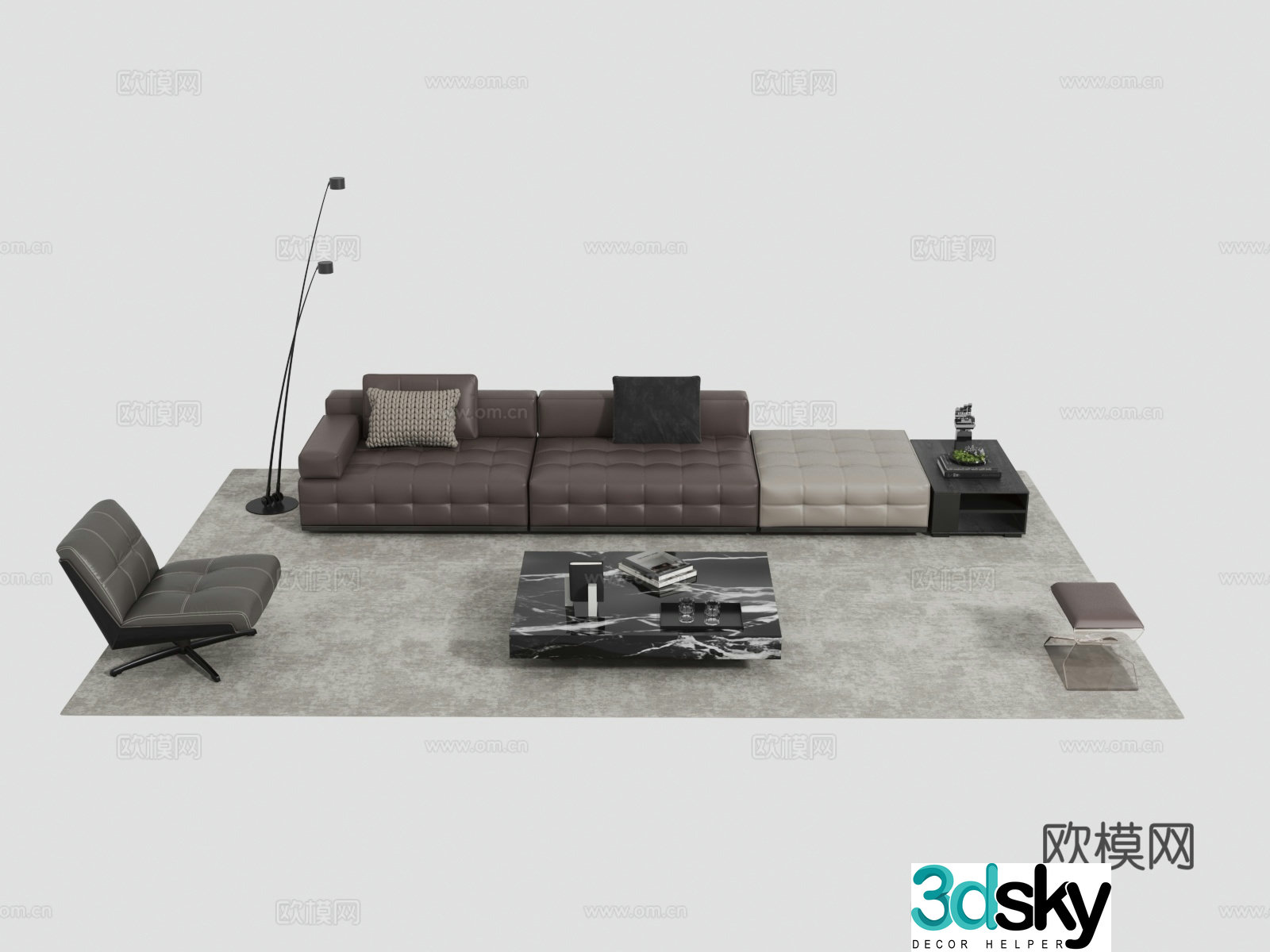 Italian leather sofa modular sofa 3d model