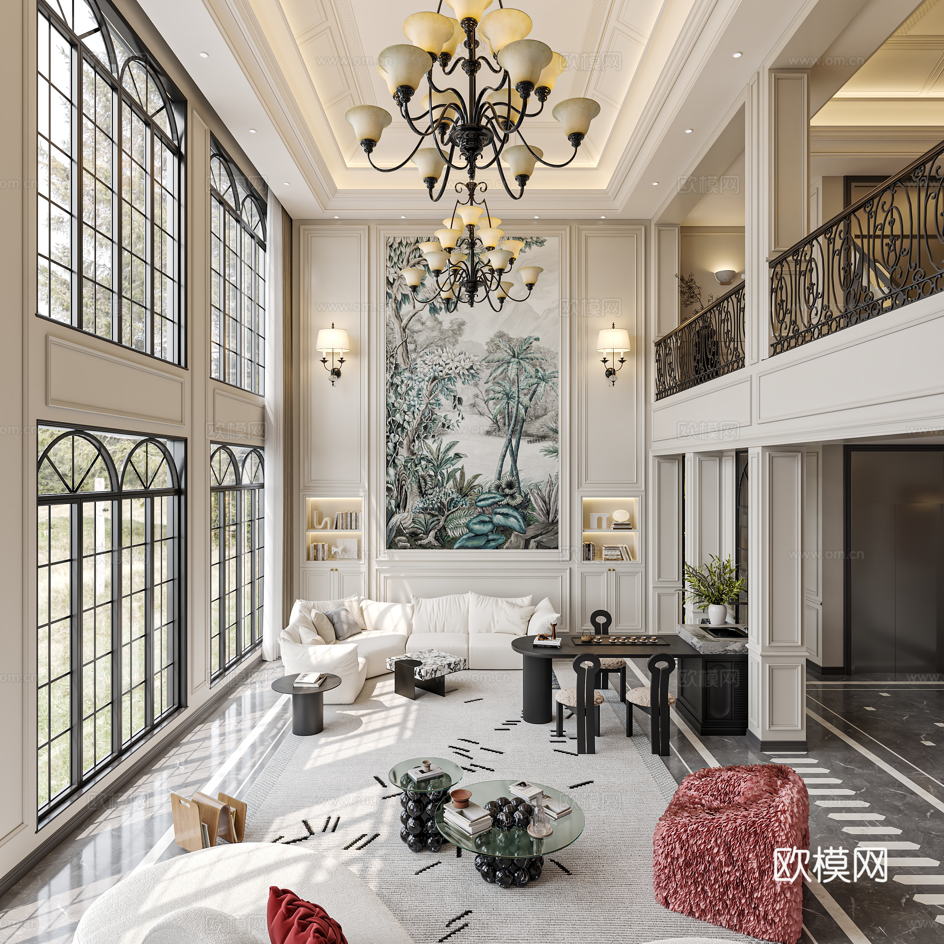 Villa living room villa hollow 3d model
