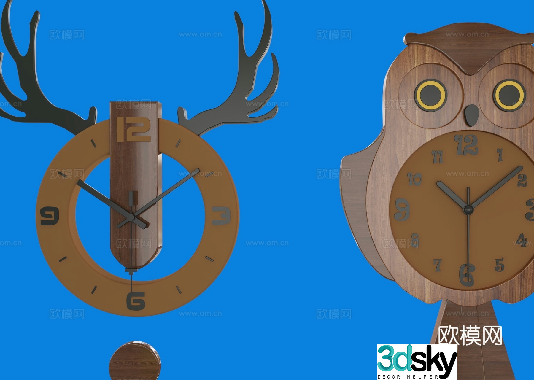 owl wall clock clock clock 3d model