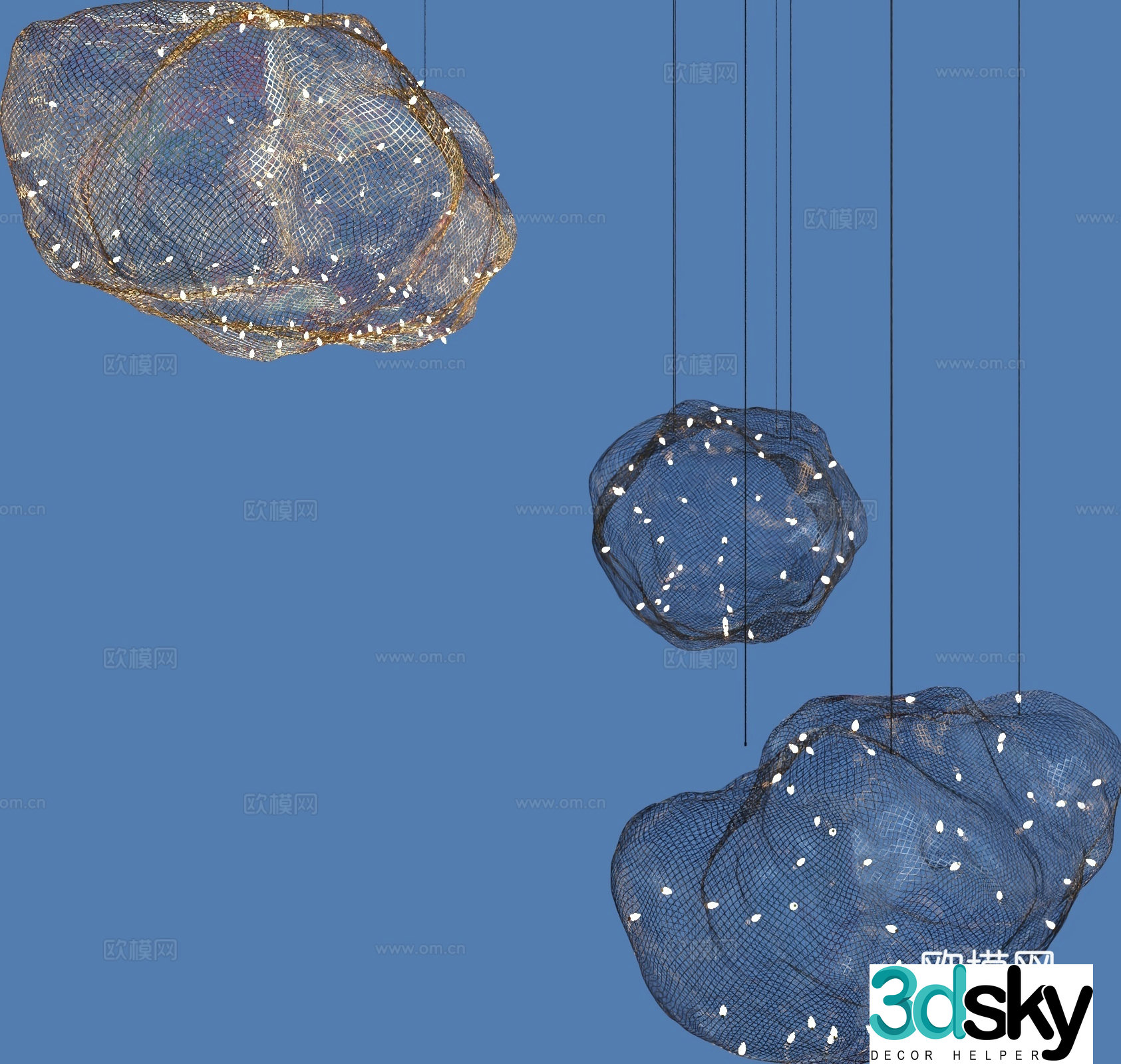 Cloud chandelier barbed wire chandelier 3d model