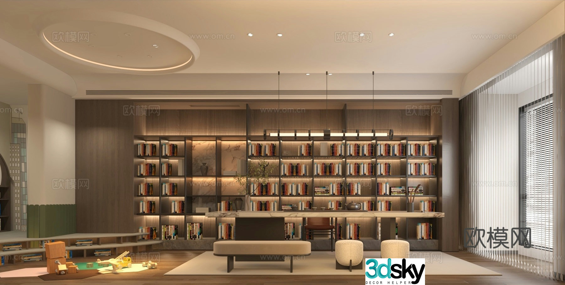 Modern home study room children reading 3d model