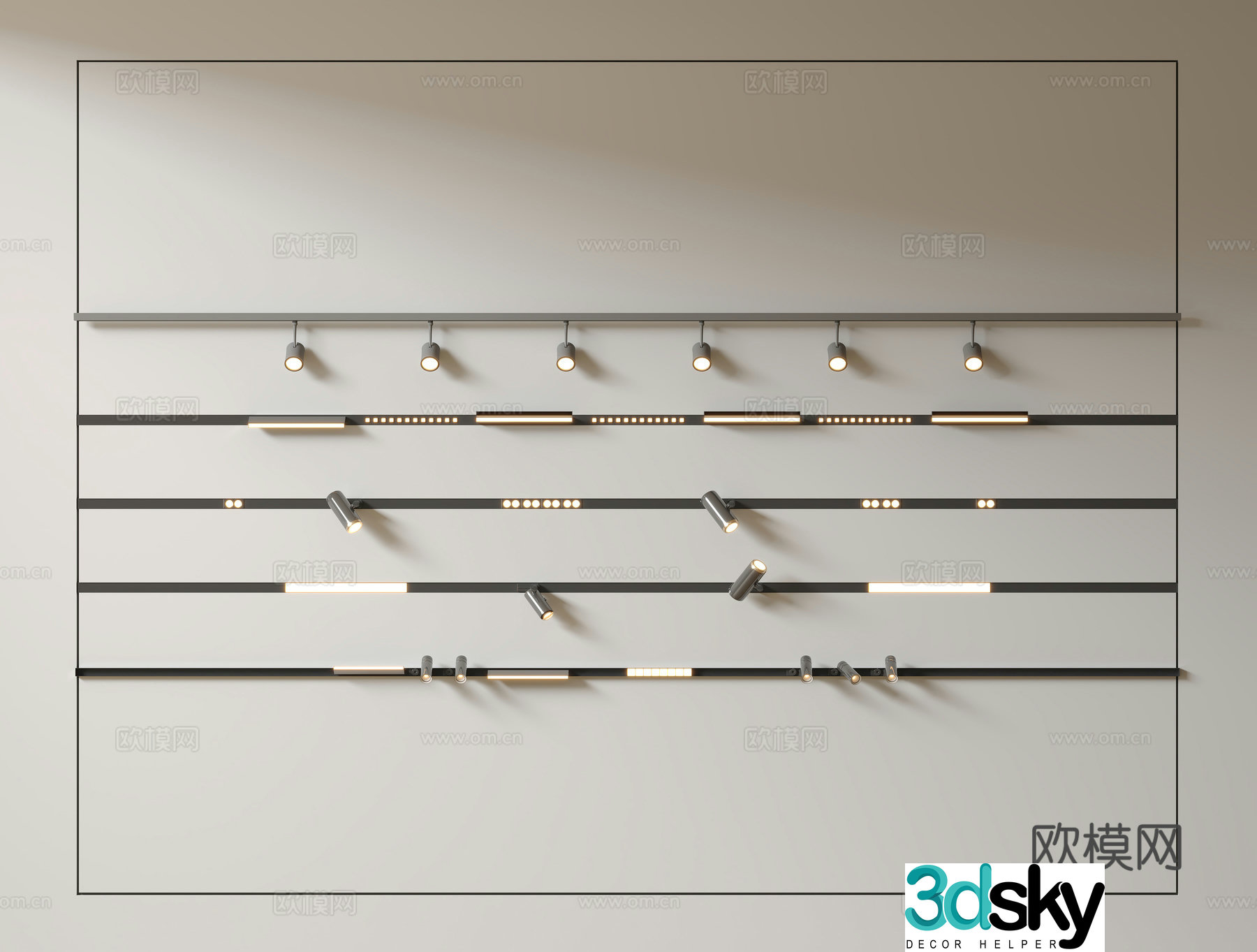 Modern downlight spotlight magnetic track surface mounted turning spotlight linear light 3D model
