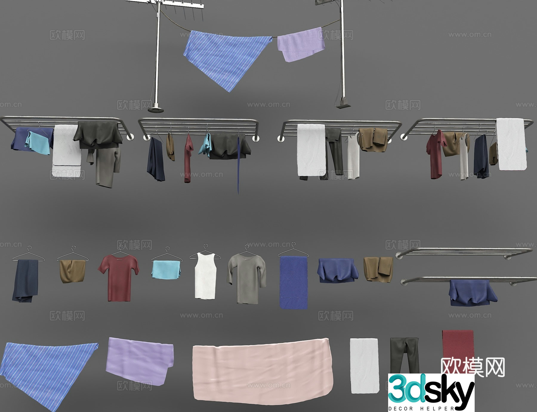 Outdoor clothes drying clothes hanging clothes old-fashioned clothes drying 3d model