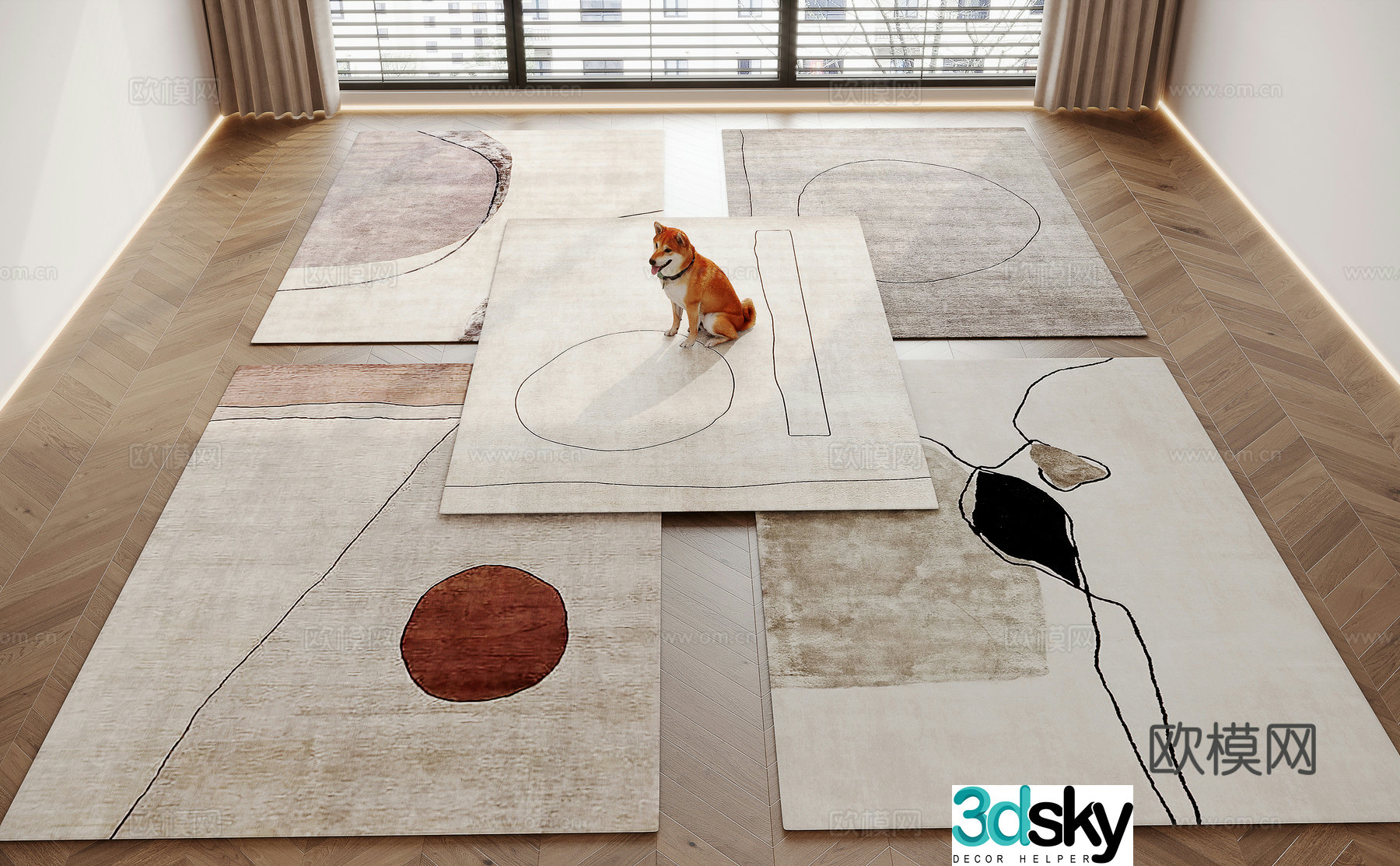 Modern carpet square rug 3d model
