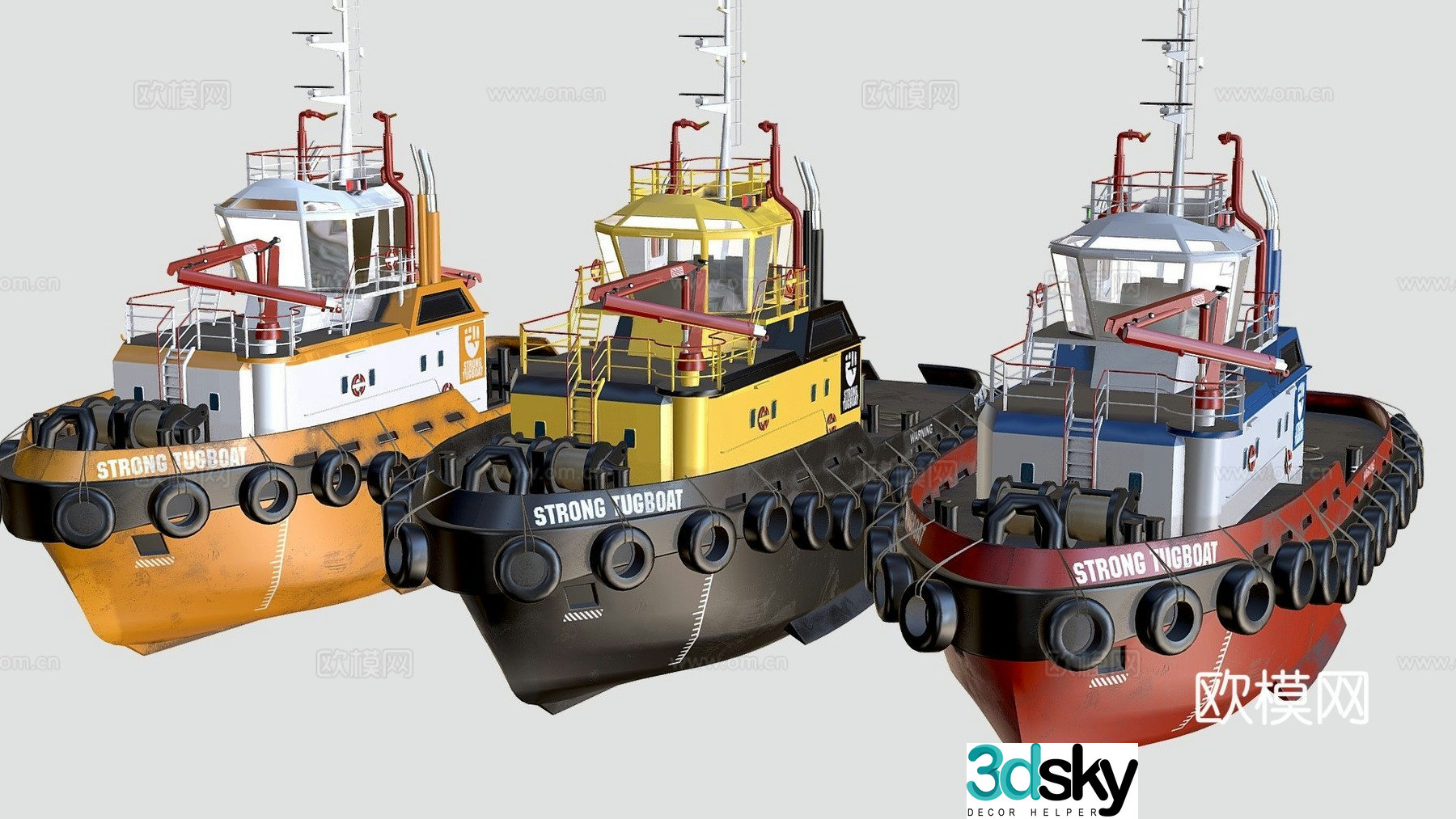 Cartoon tug boat package 3d model