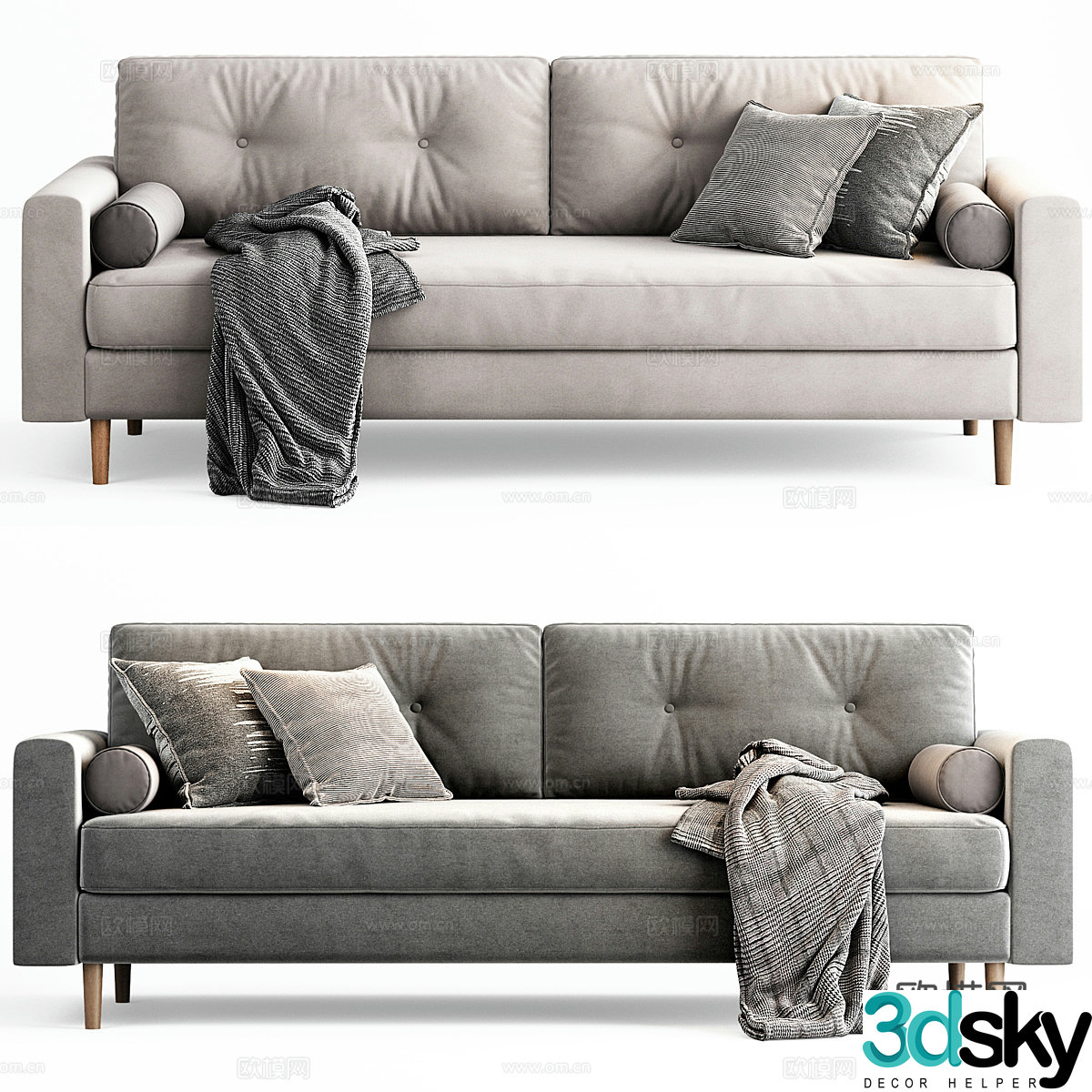 Modern double sofa fabric sofa 3d model