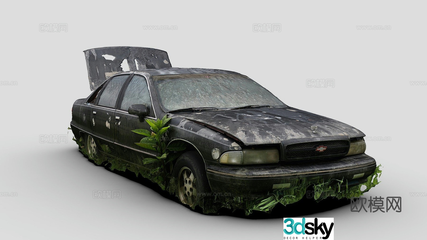 Overgrown black car 3d model