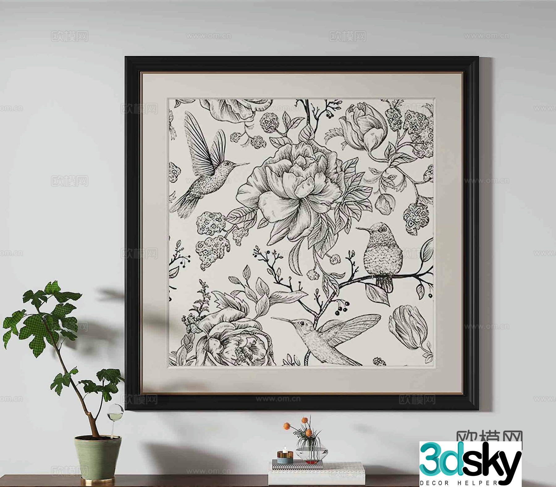 Simple European decorative painting floral hanging painting 3D model