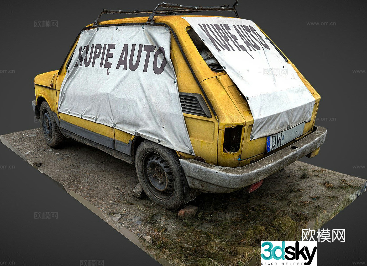 fiat 126 yellow car old car 3d model
