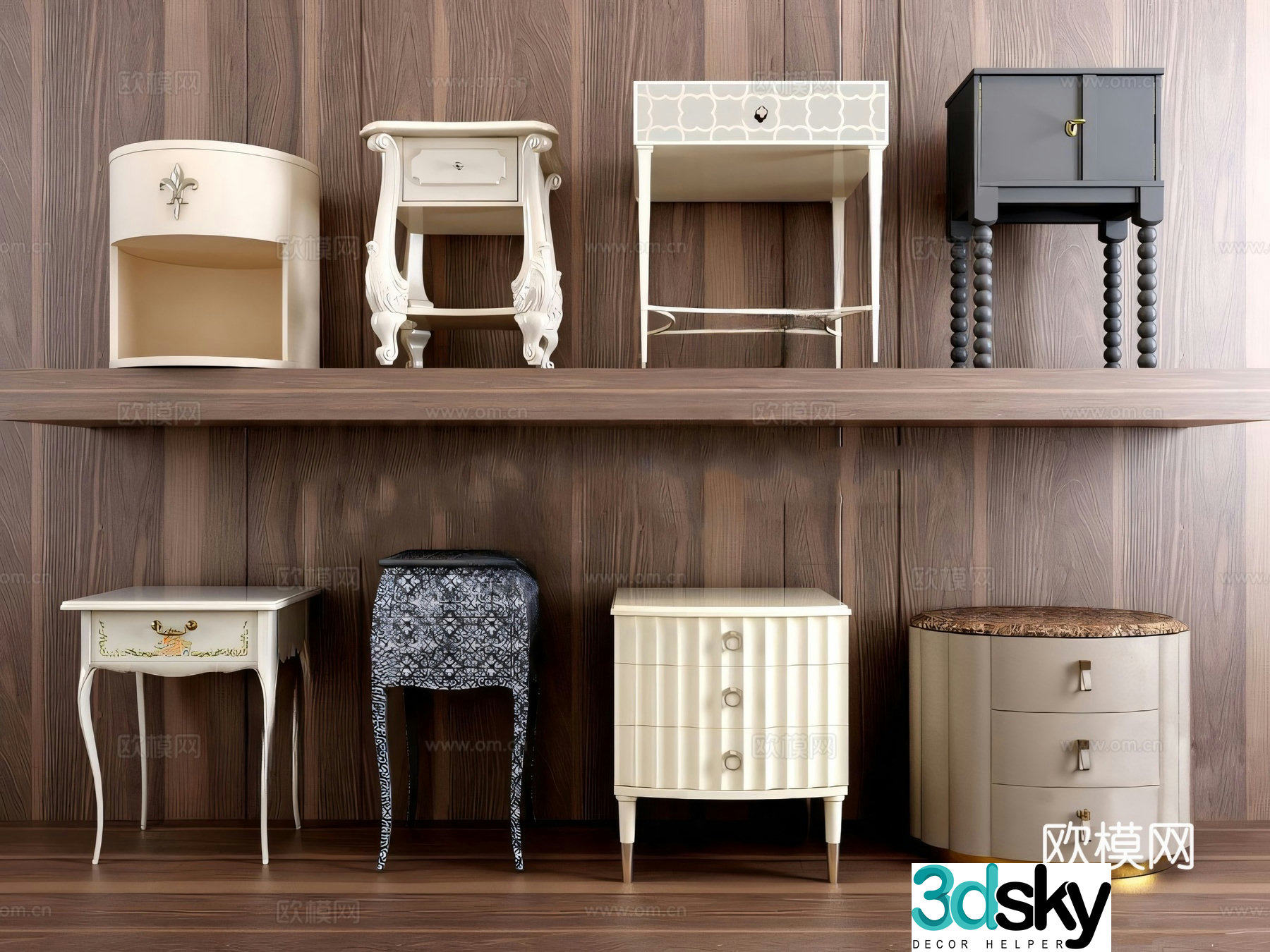 French bedside table 3d model