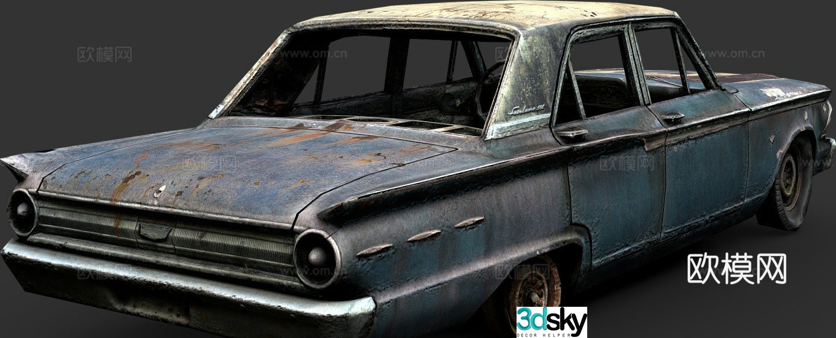Rusty 1960s sedan 3d model
