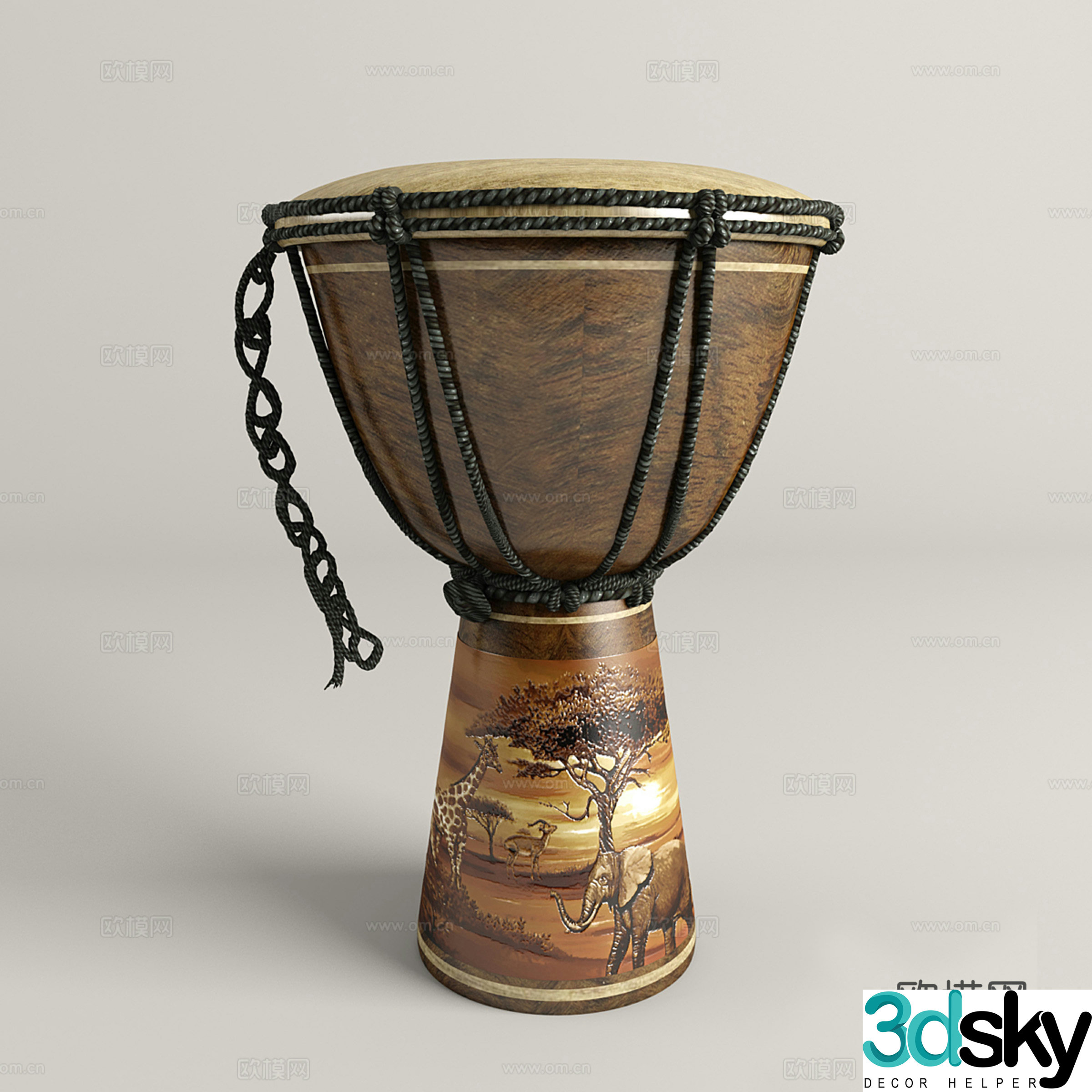 Ethnic style tambourine musical instrument 3d model
