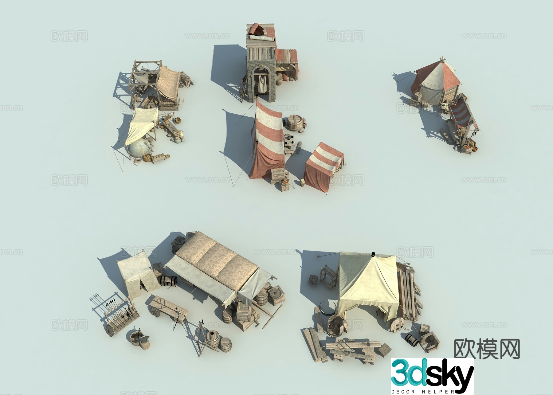 Chinese stall market folk sketch 3d model