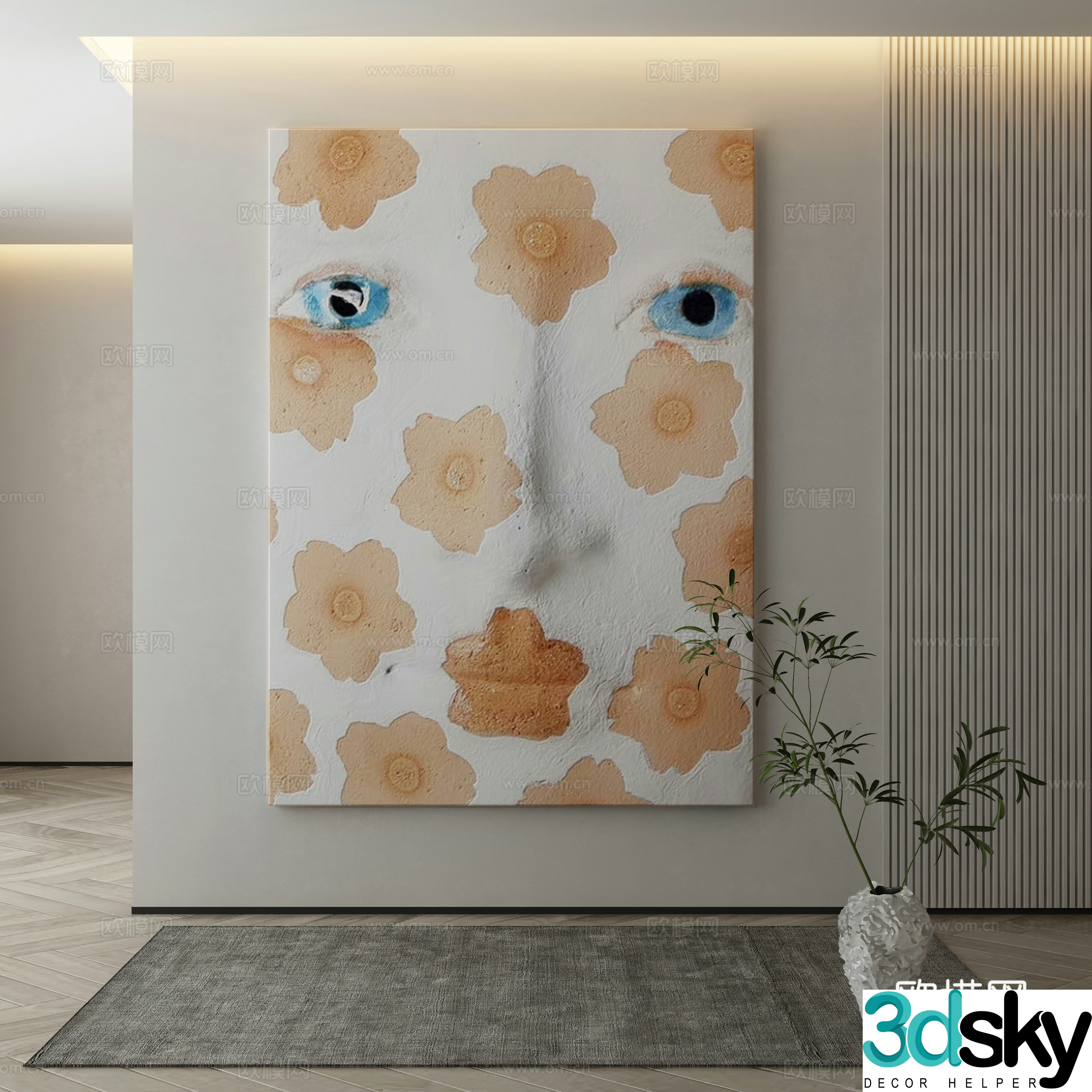 Modern texture painting decorative painting 3d model