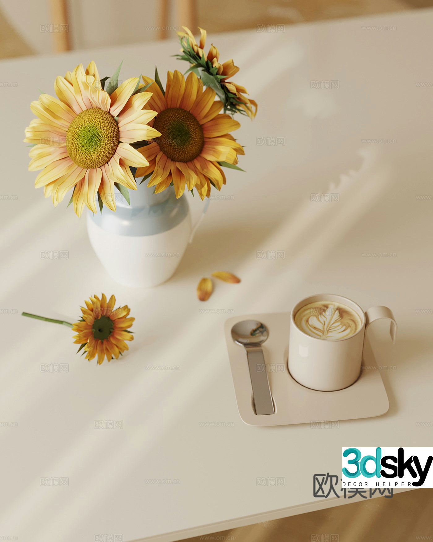 modern vase floral sunflower flower arrangement 3d model