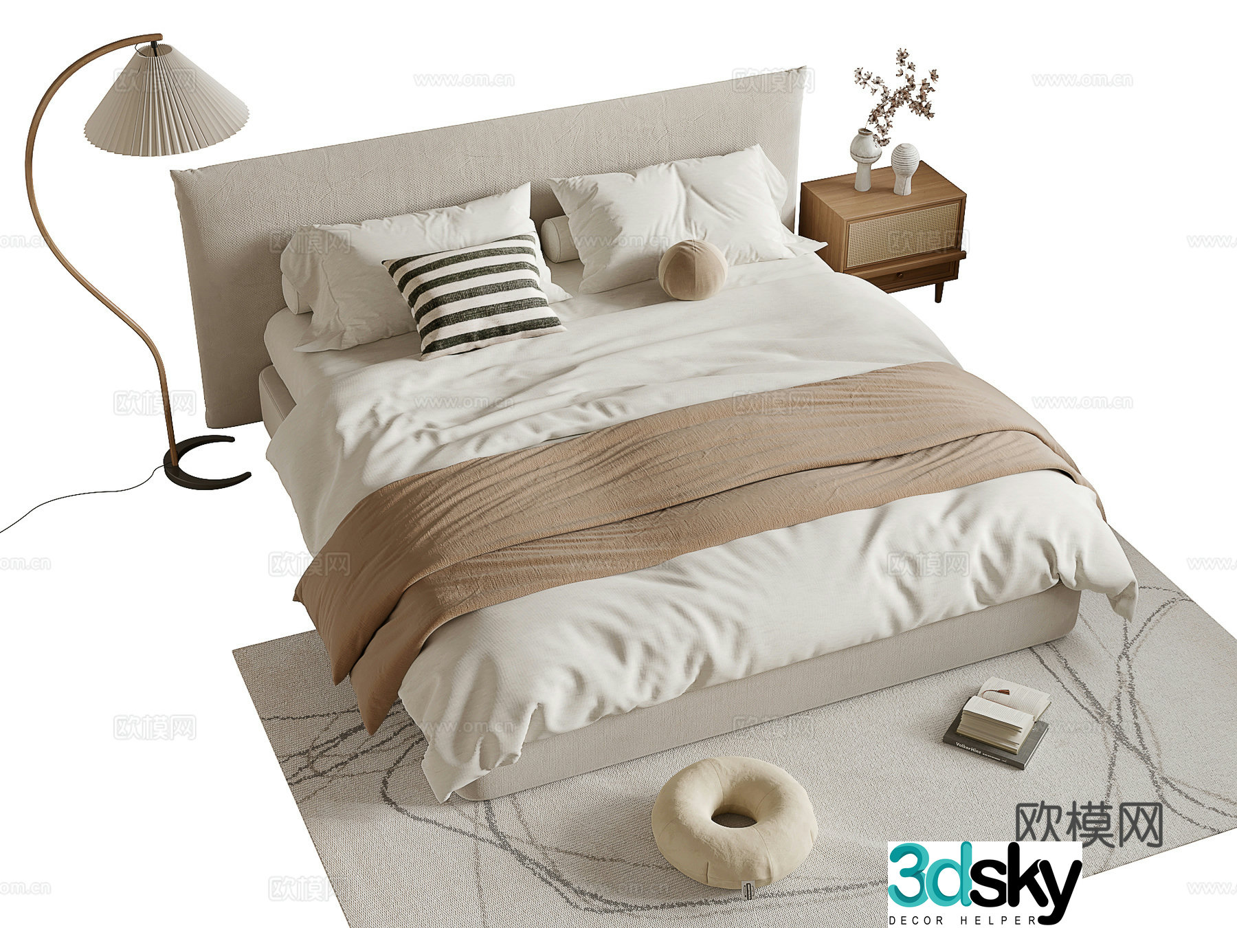 Wabi-sabi style double bed 3d model