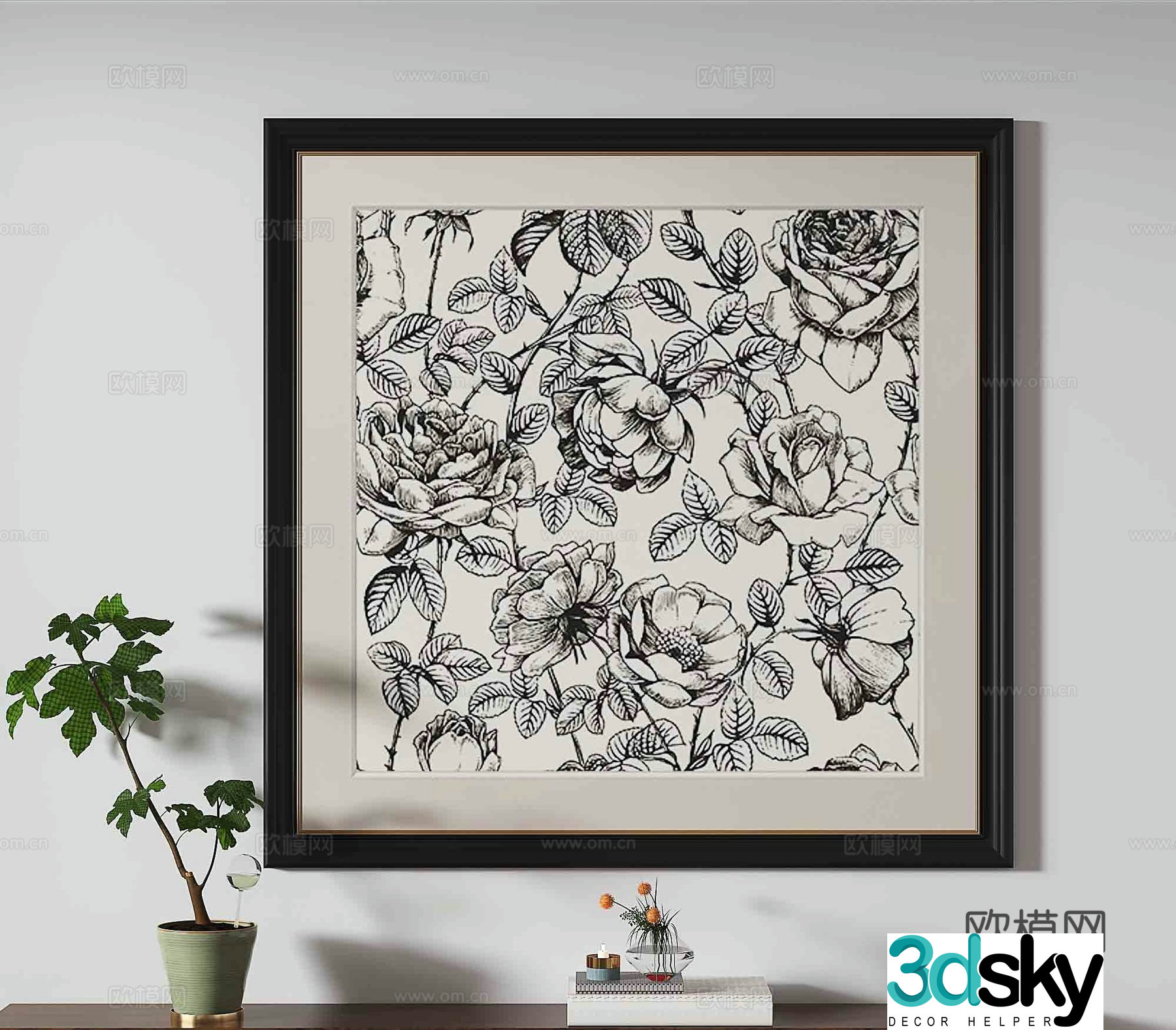 Simple European decorative painting flower hanging painting 3D model