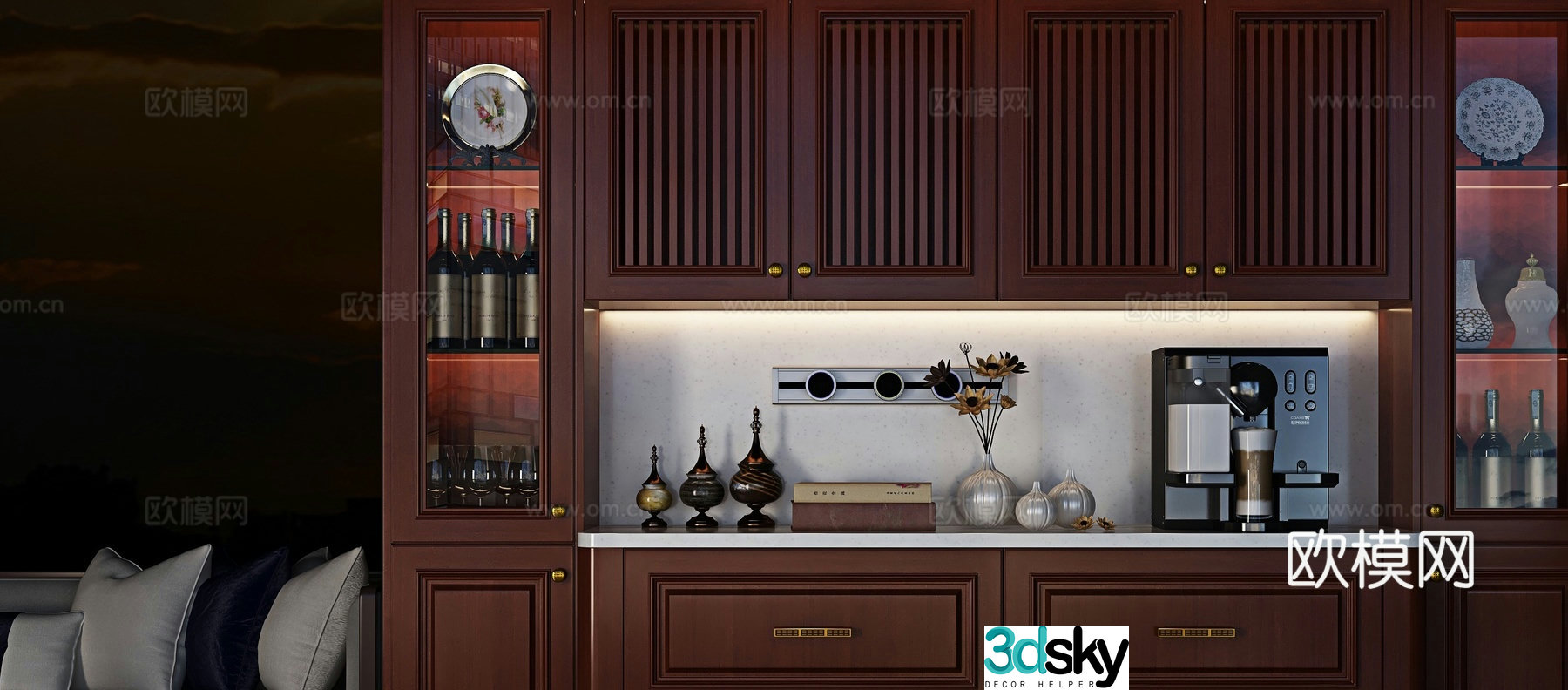 Log style sideboard wine cabinet 3D model