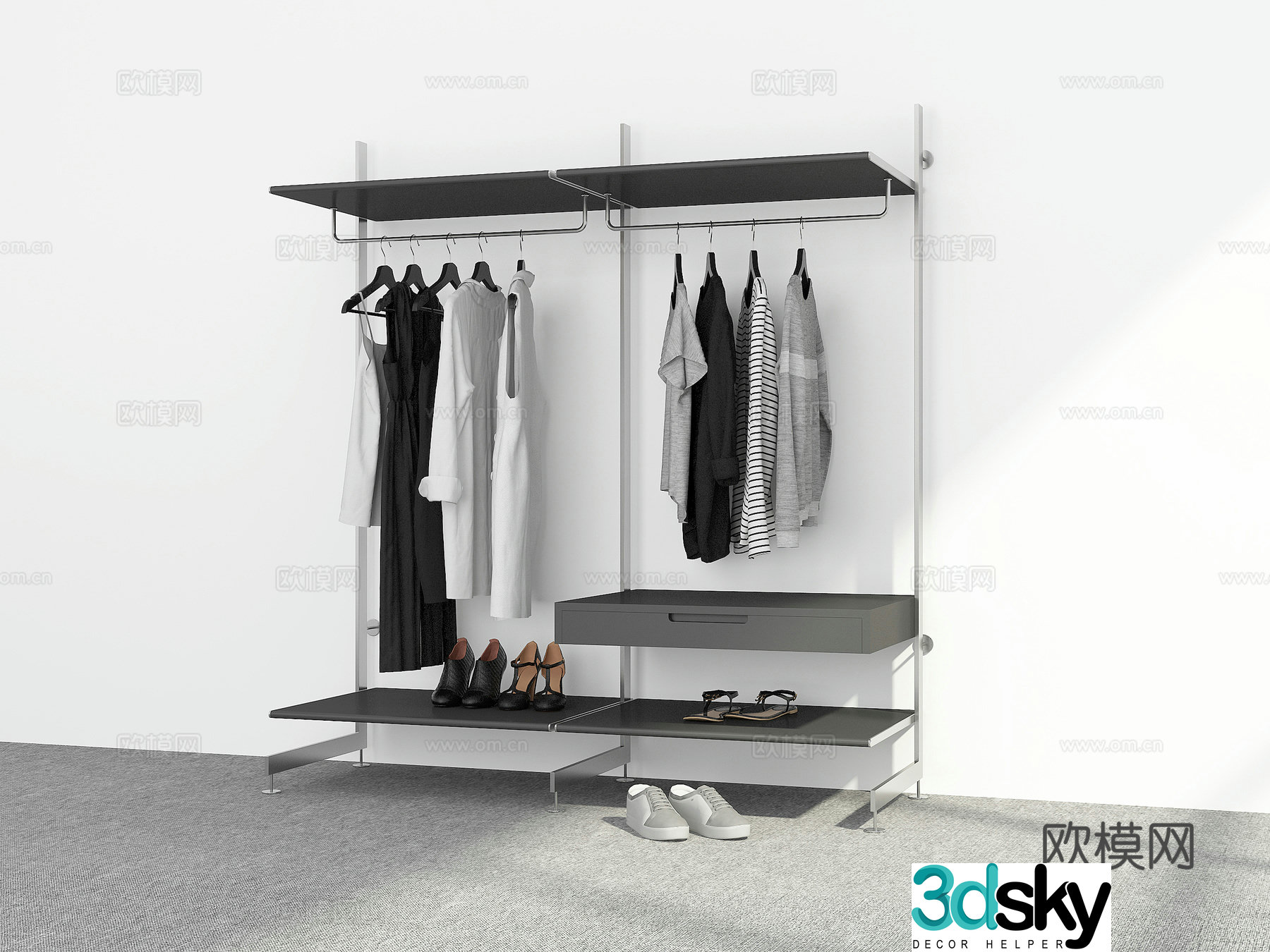 Modern steel frame clothes rack doorless wardrobe 3d model