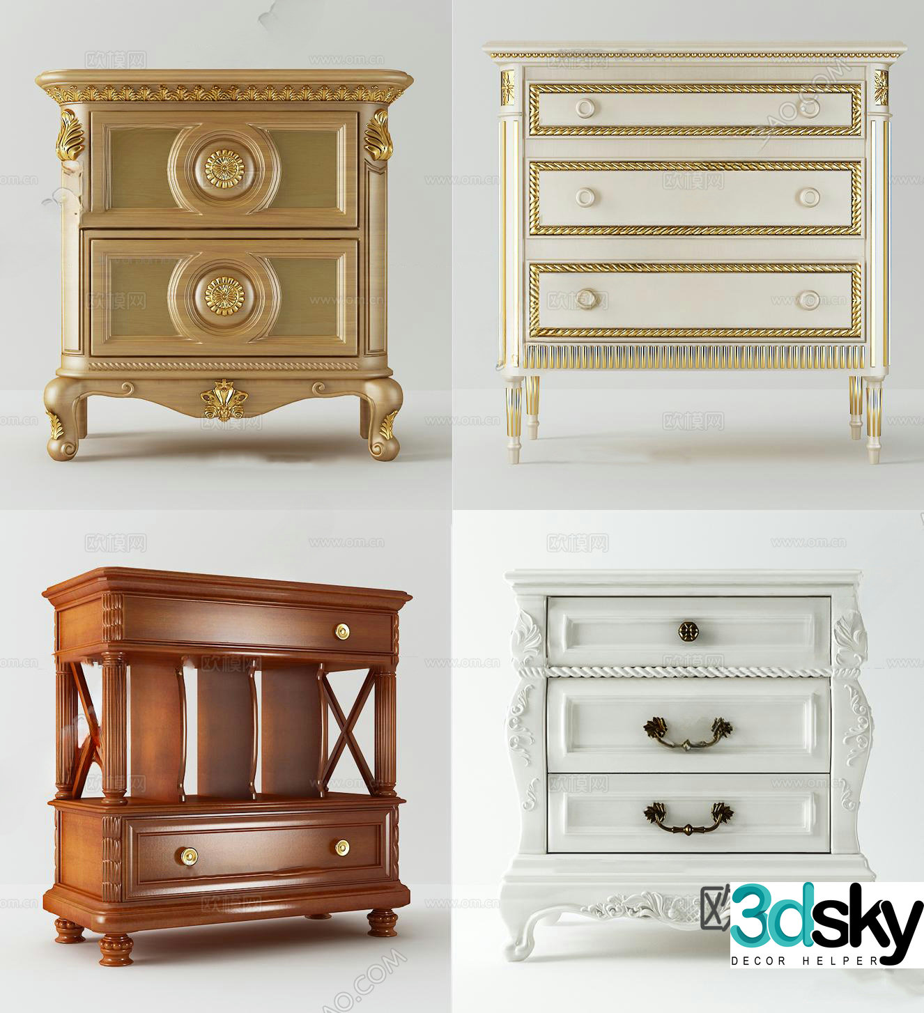 European style bedside table 3d model