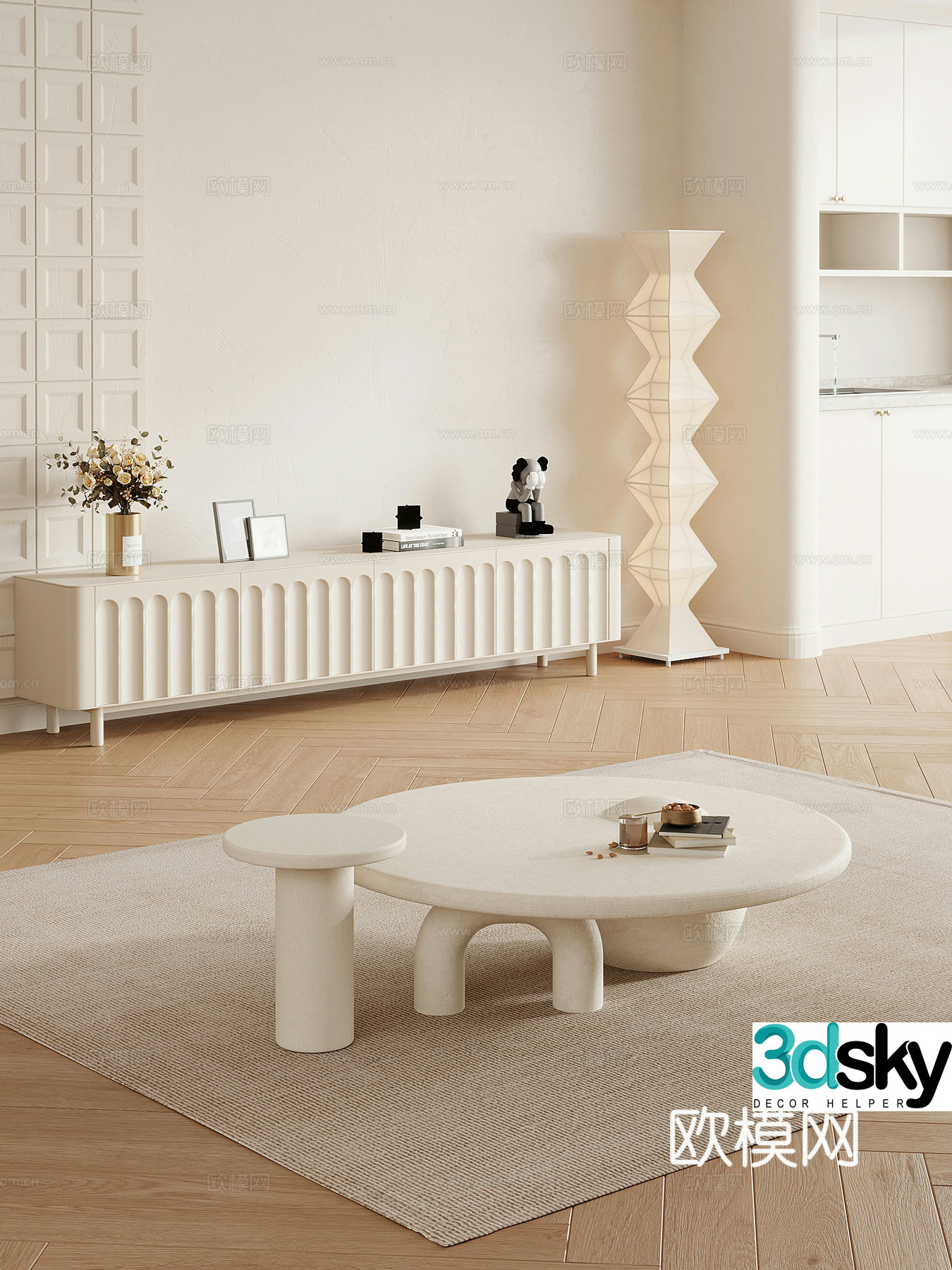 Cream style TV cabinet 3d model