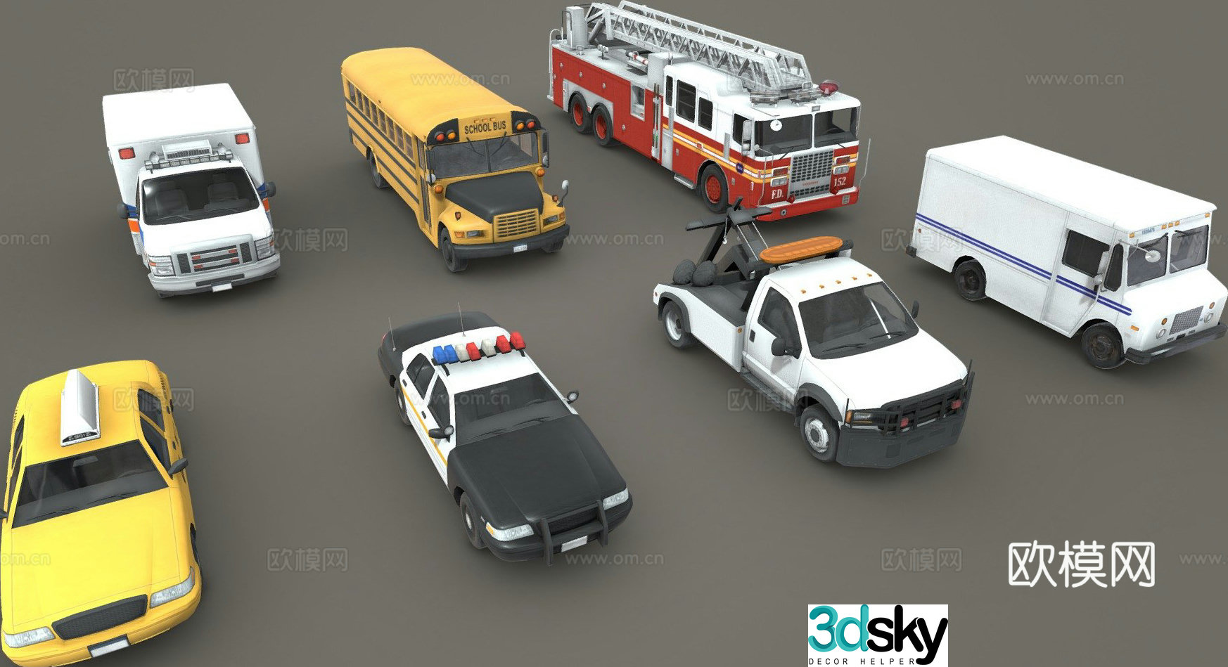 car police car fire truck 3d model