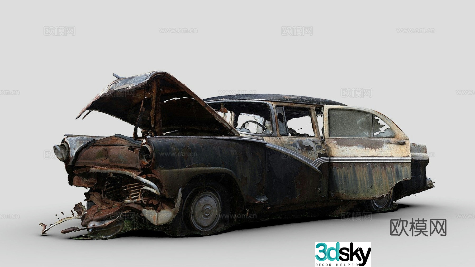 Rusty black and white car 3d model