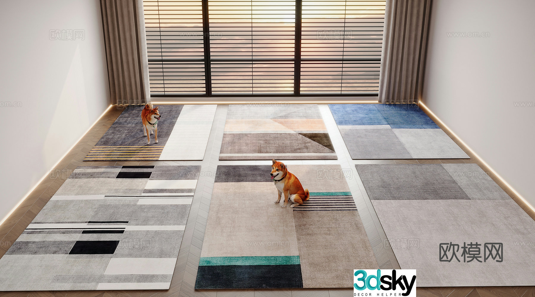 Modern carpet square rug 3d model