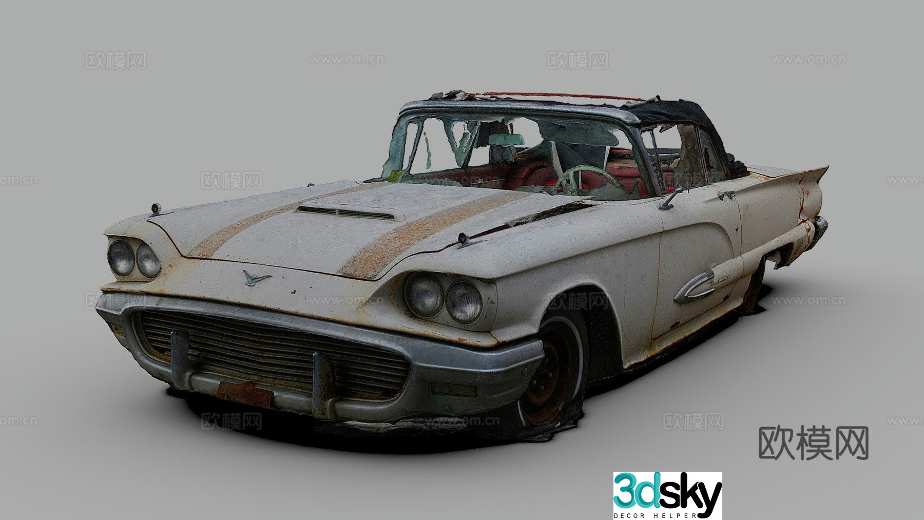 Old convertible coupe damaged car 3d model