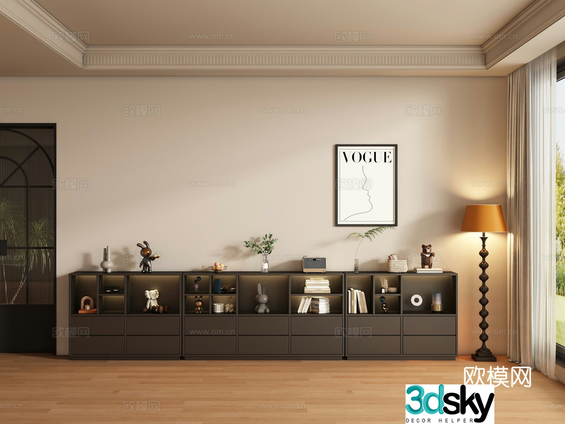 Medieval style bookcase low cabinet 3d model
