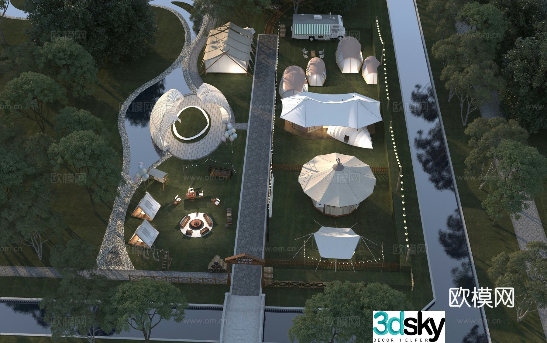 Camping Park Tent Camp 3d model