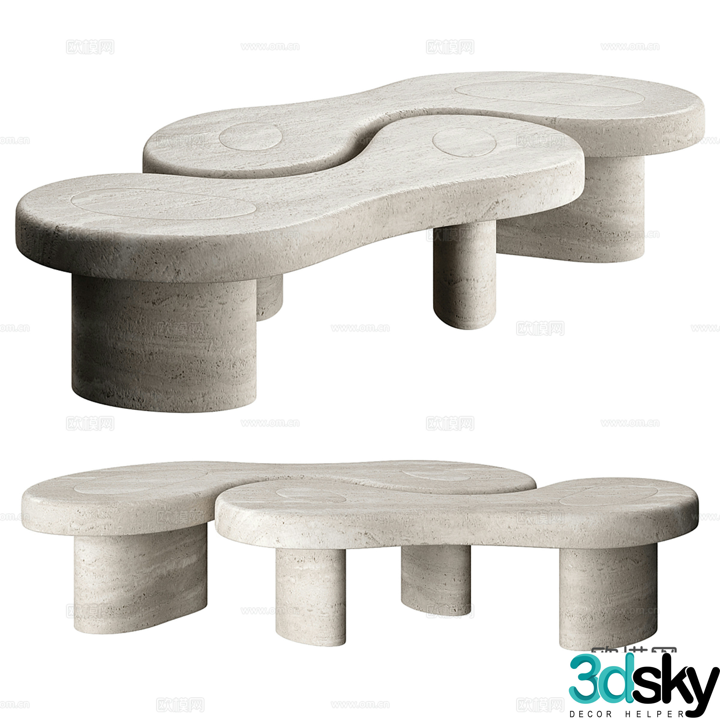 U&ME travertine table coffee table 3d model