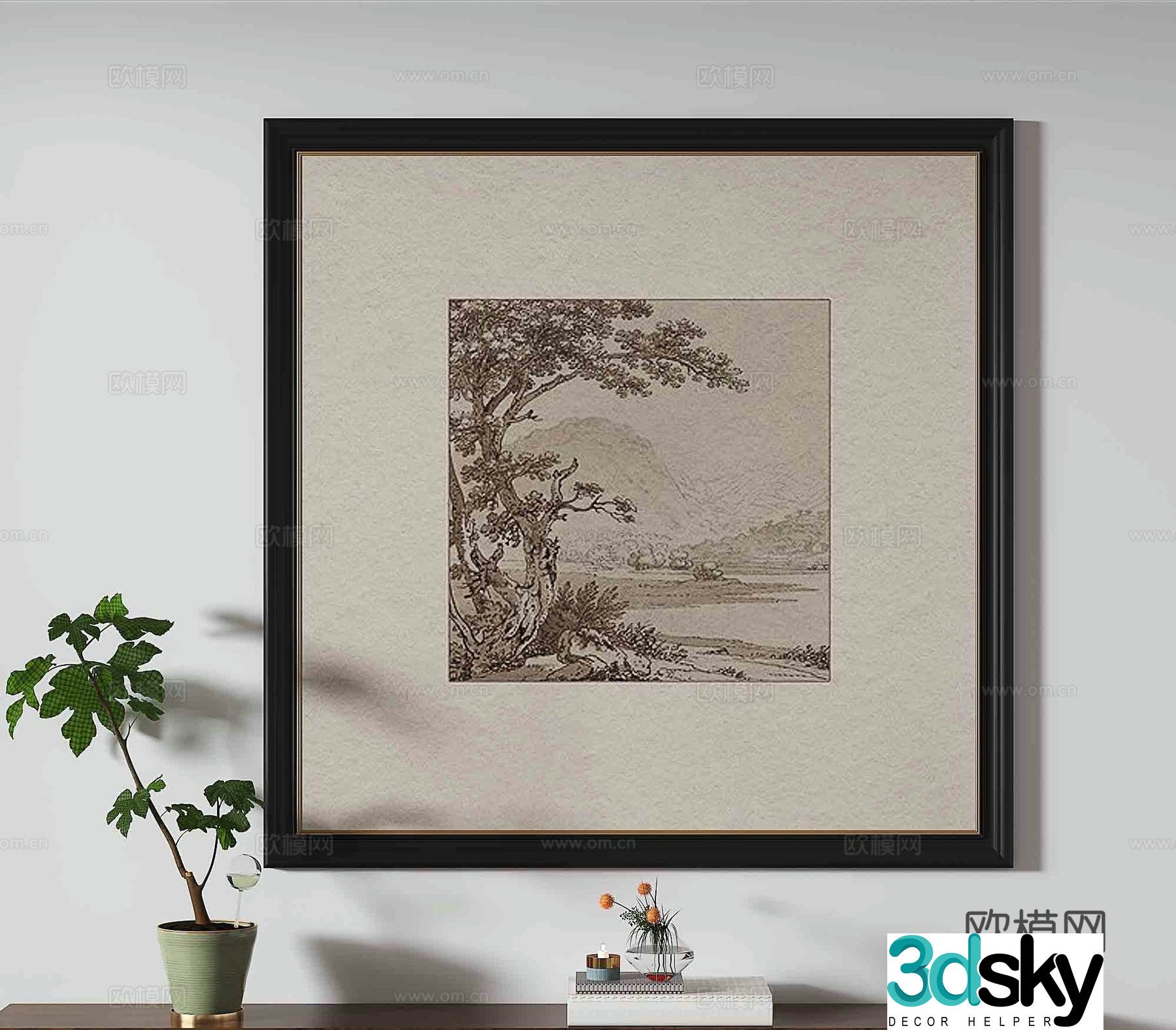 Simple European decorative painting landscape painting hanging painting 3D model