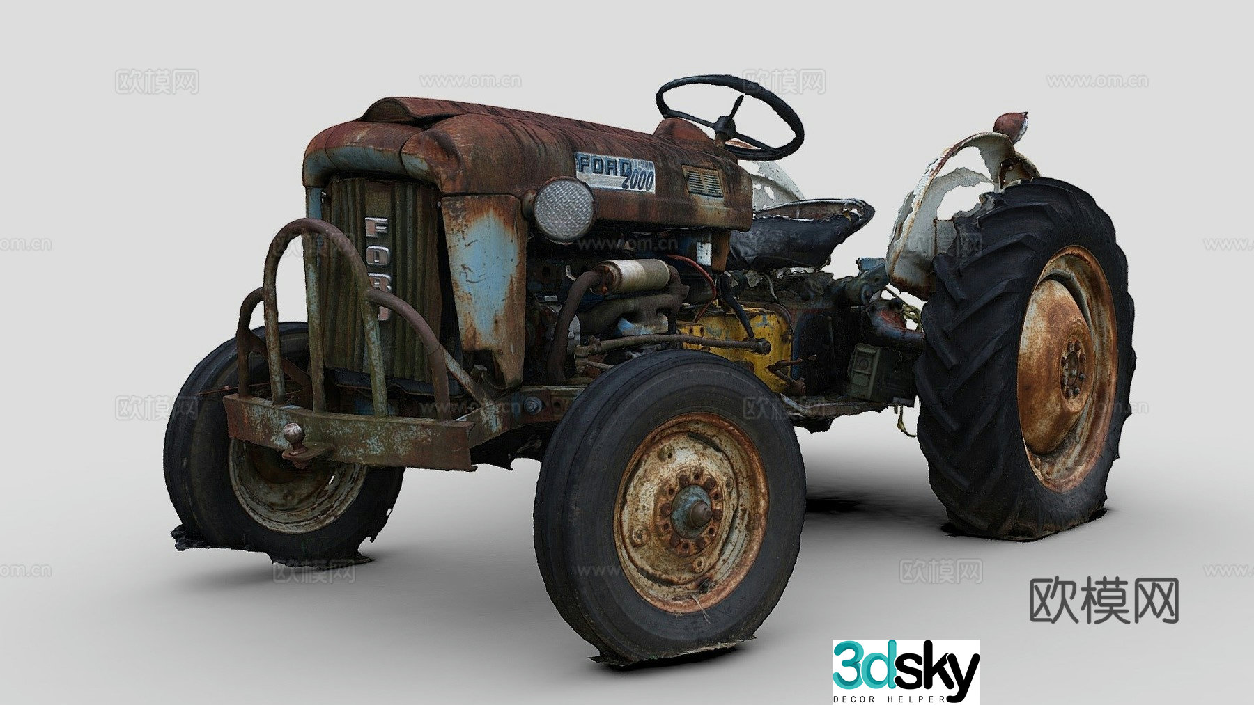 Old rusty tractor 3d model
