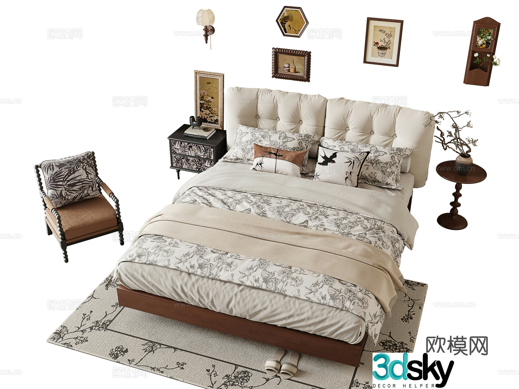 Medieval style double bed 3d model