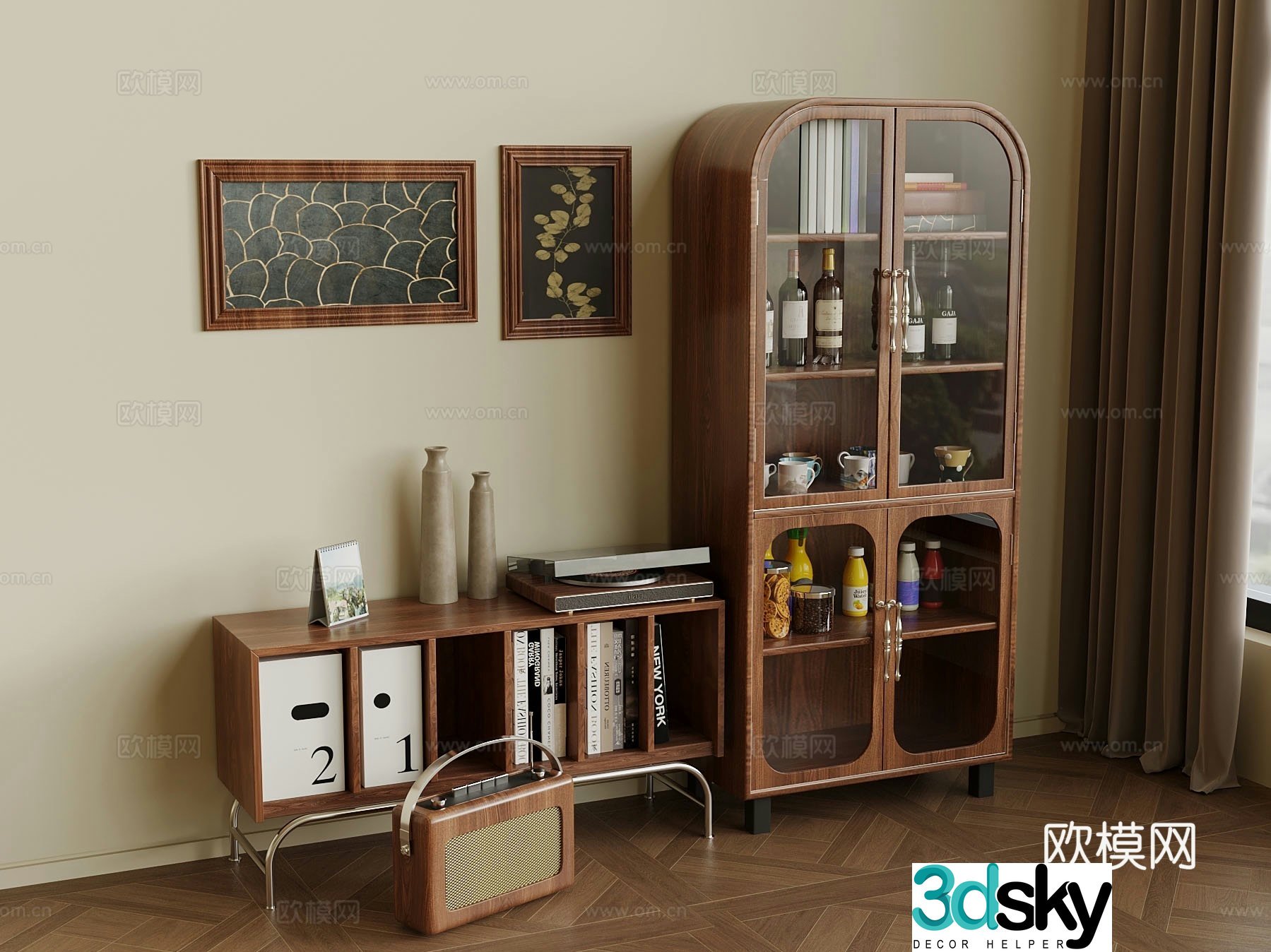 Medieval style wine cabinet side cabinet 3D model