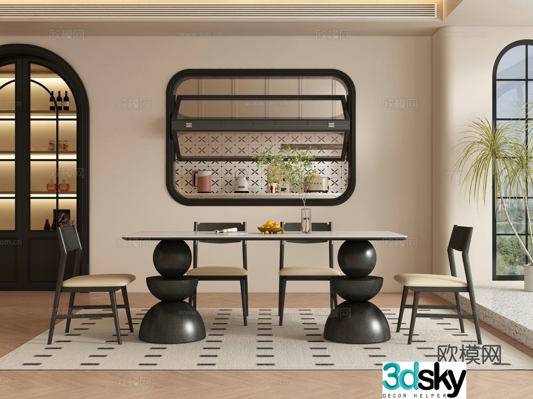 Medieval style dining table and chairs 3d model