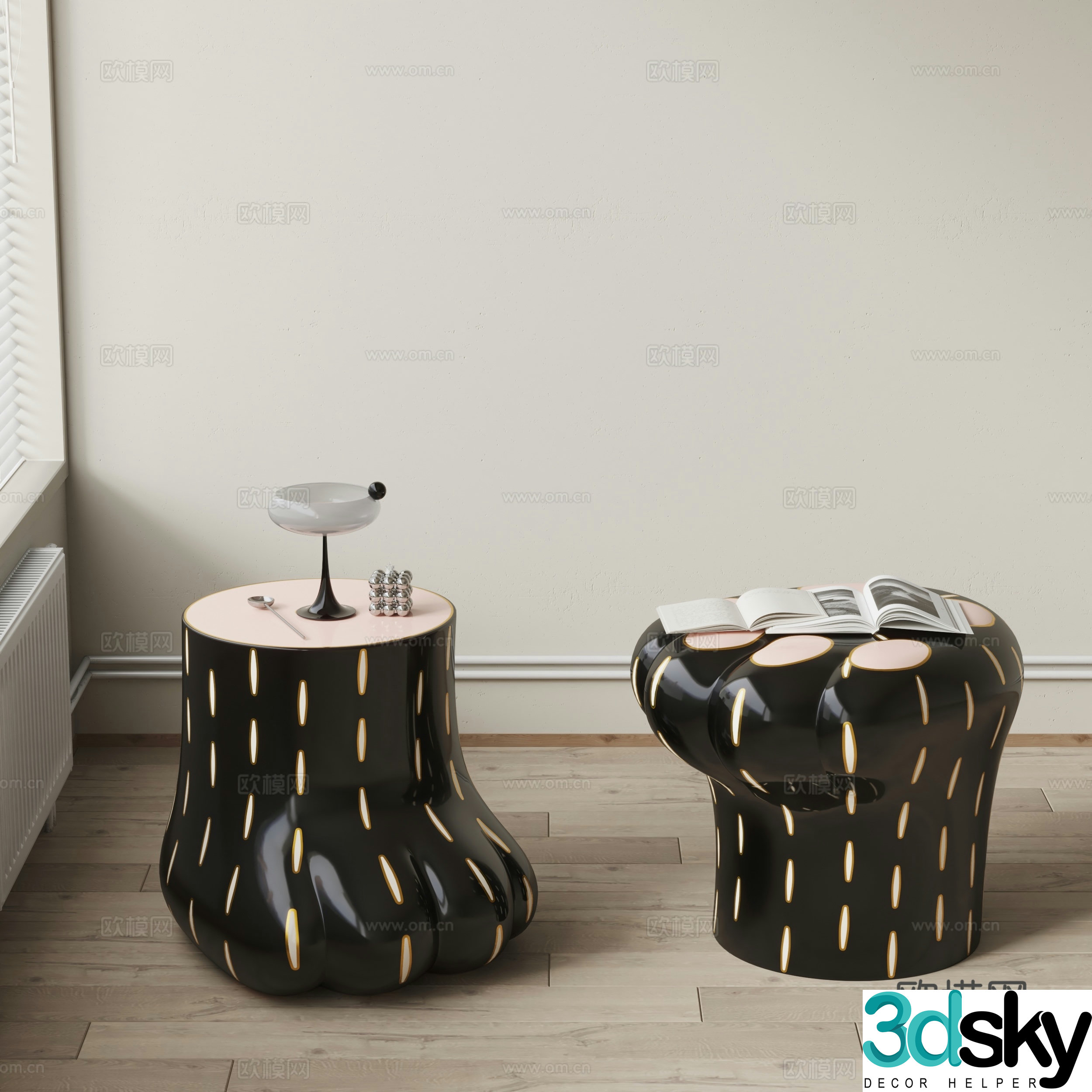 Cat’s paw side table corner table round table 3D model
