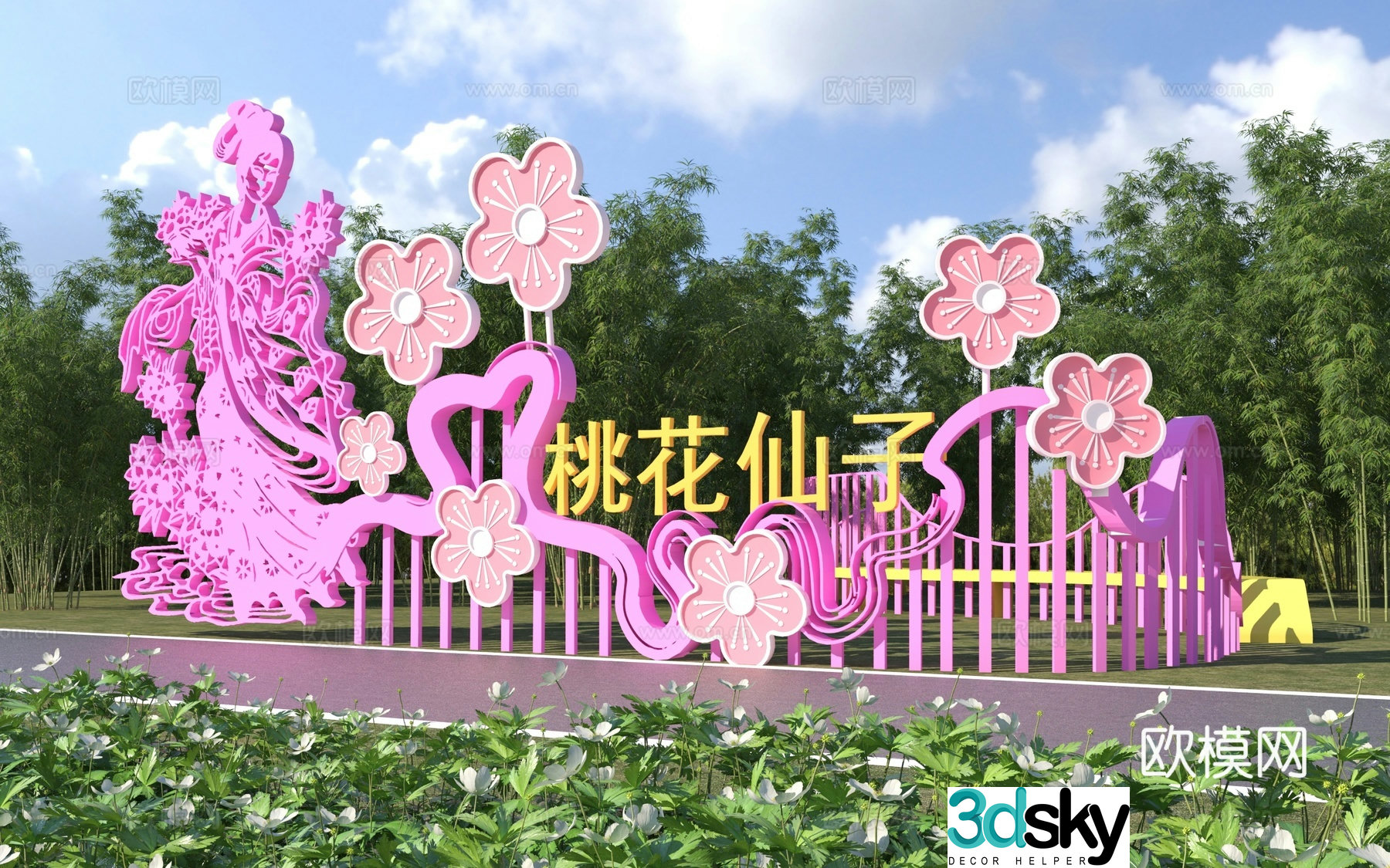 Peach Blossom Fairy Sculpture Landscape Sculpture 3D Model
