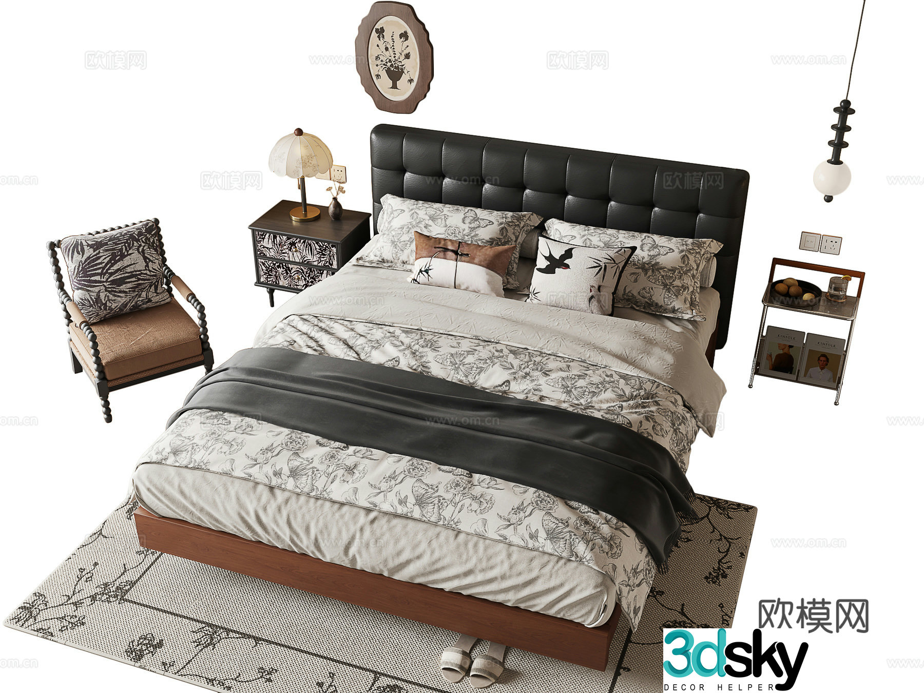 Medieval style double bed 3d model