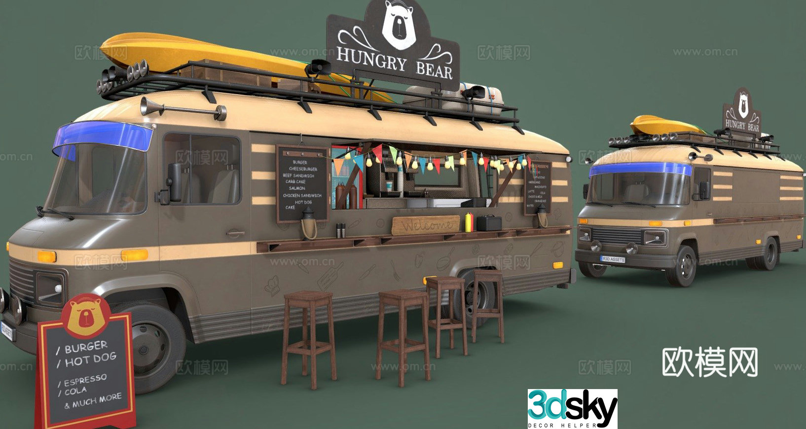 hippie food truck 3d model