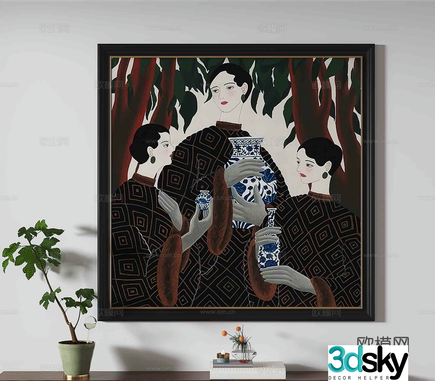 Simple European decorative painting figure painting hanging painting 3D model